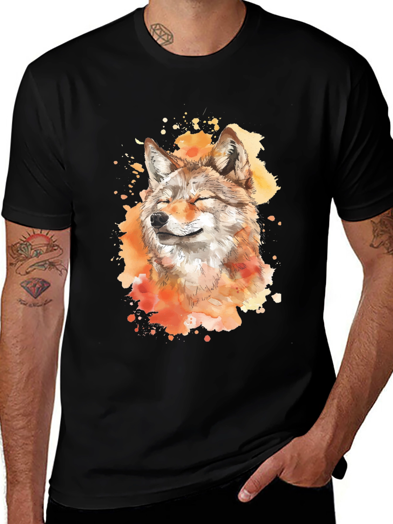 Variant 13 of Coyote Watercolor Graphic Tee - Black