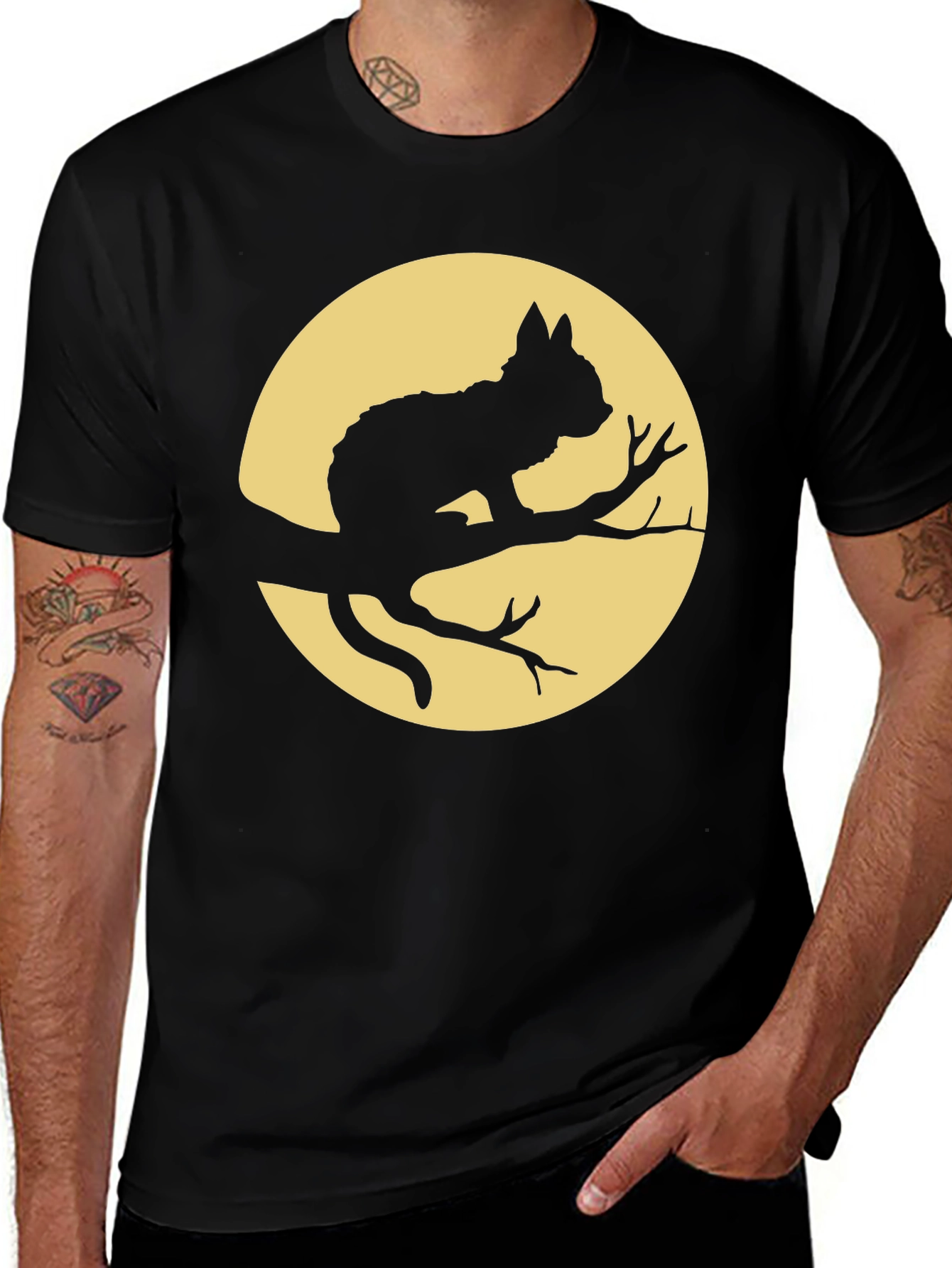 Variant 6 of Cat on Branch T-Shirt - Halloween Style