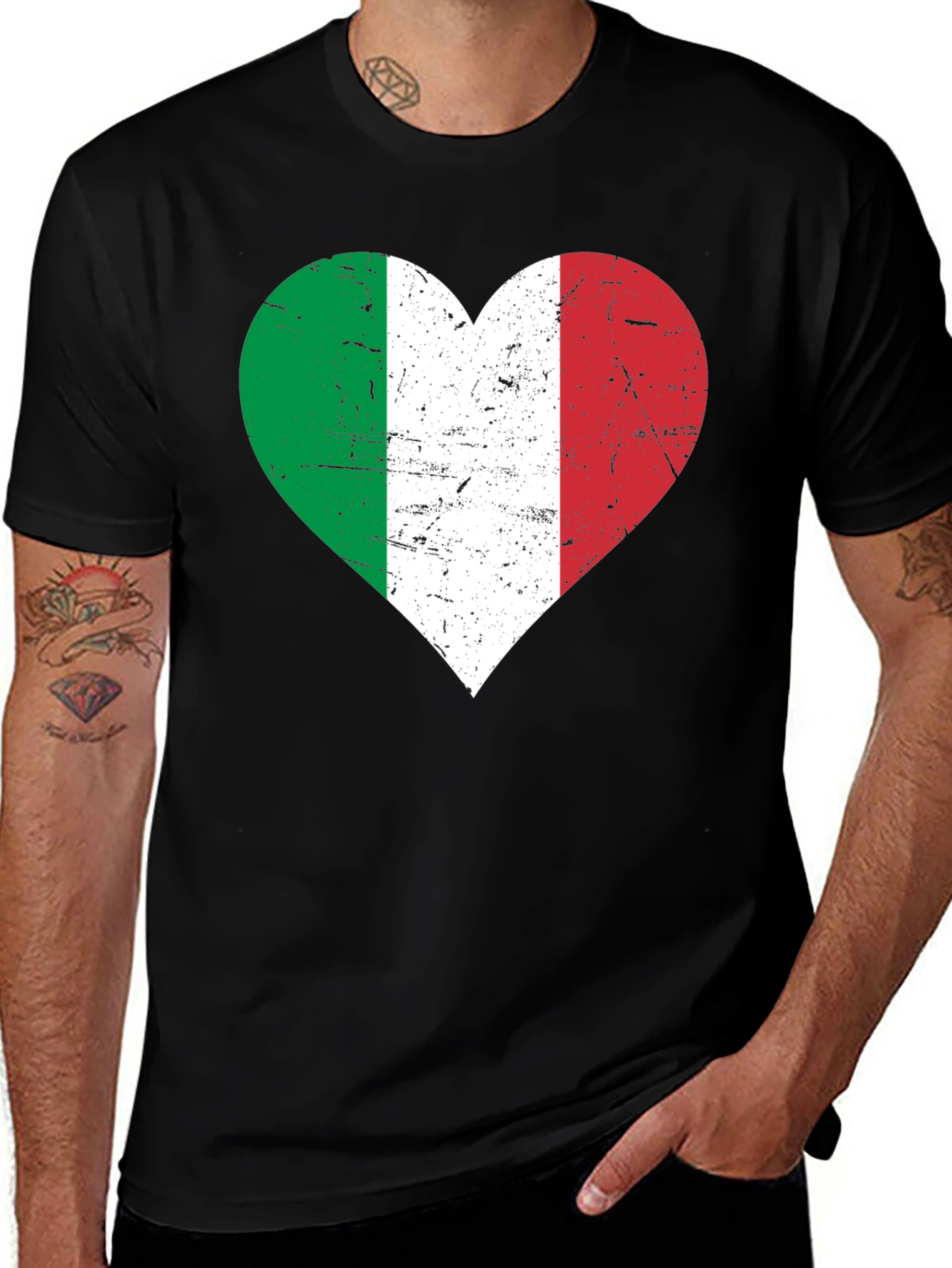 Variant 30 of Italian Flag Heart Graphic Tee - Black Casual Shirt