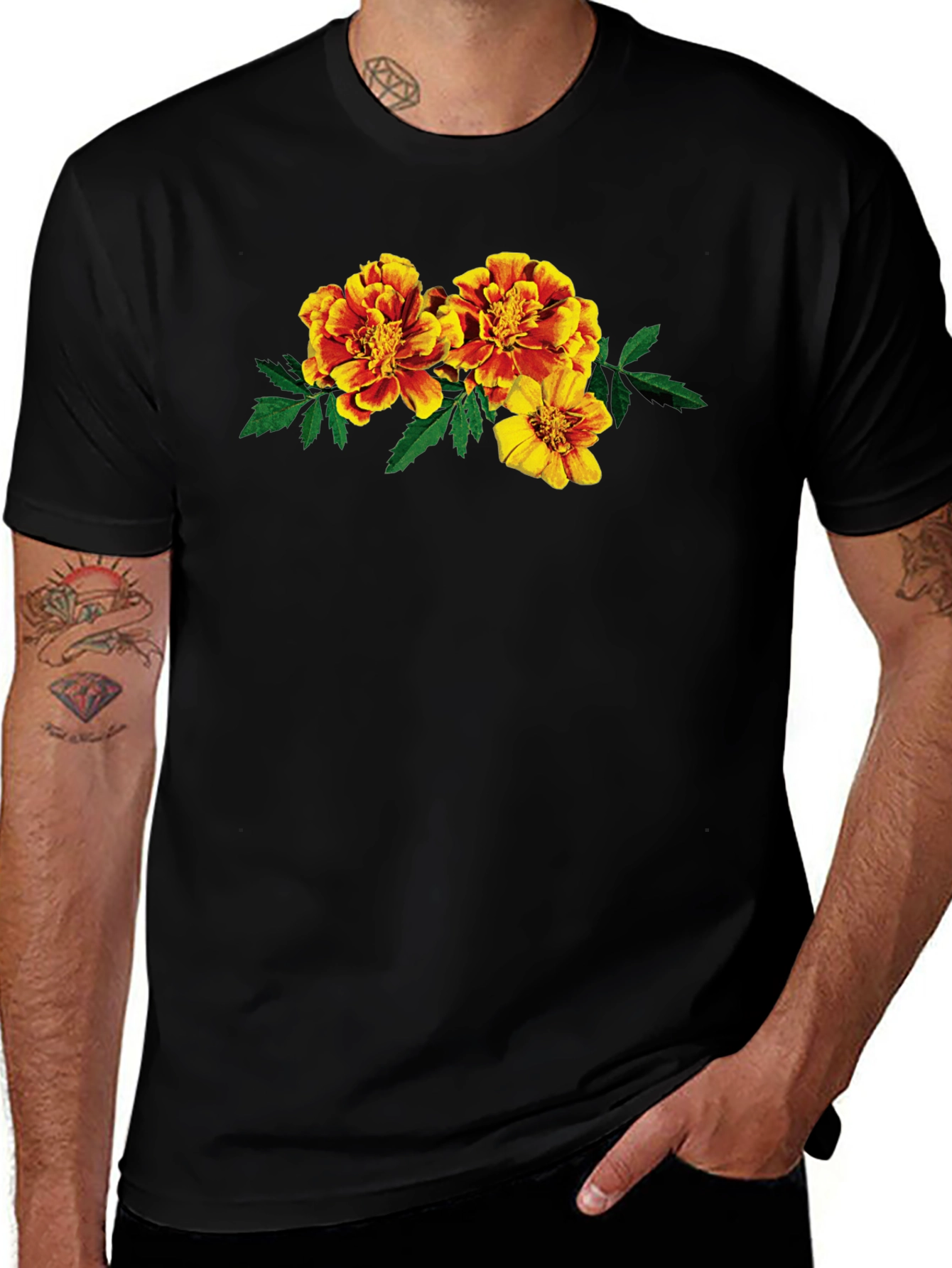 Variant 5 of Floral Print Black T-Shirt