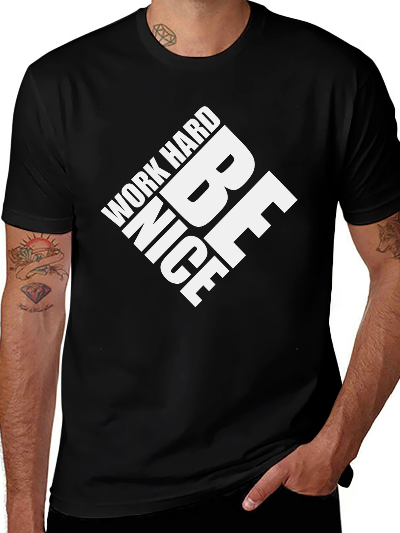 Variant 4 of Work Hard Be Nice Black Graphic Tee