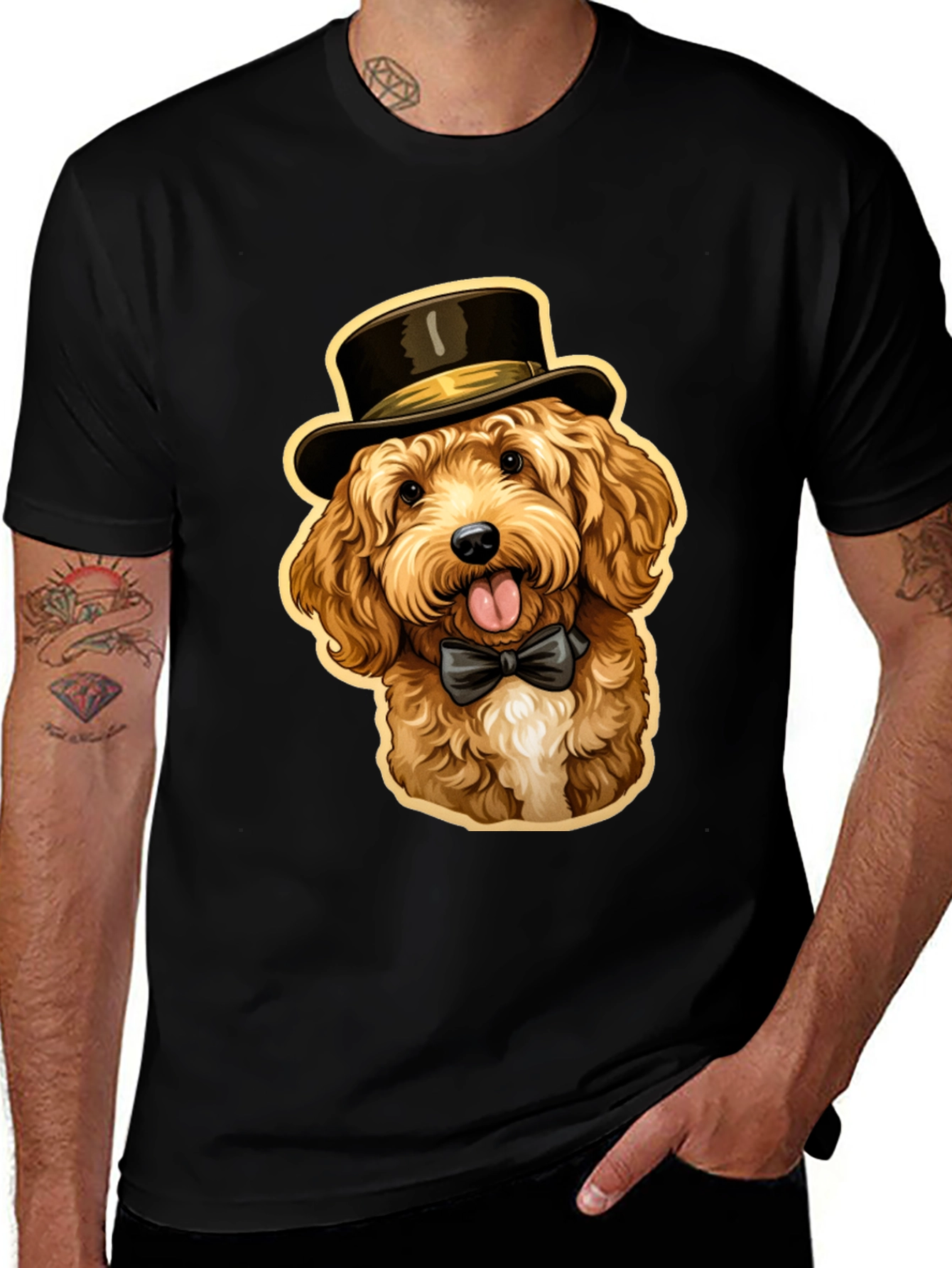 Variant 4 of Dapper Dog T-Shirt - Top Hat & Bow Tie Design