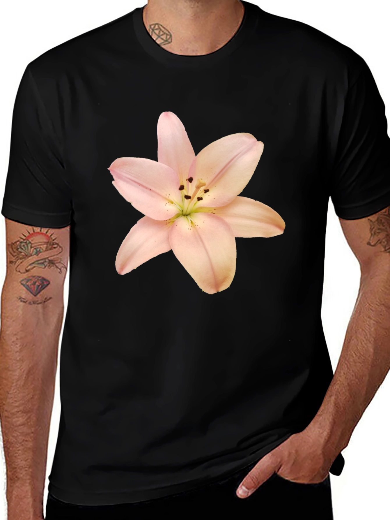 Variant 3 of Black T-Shirt with Floral Lily Print