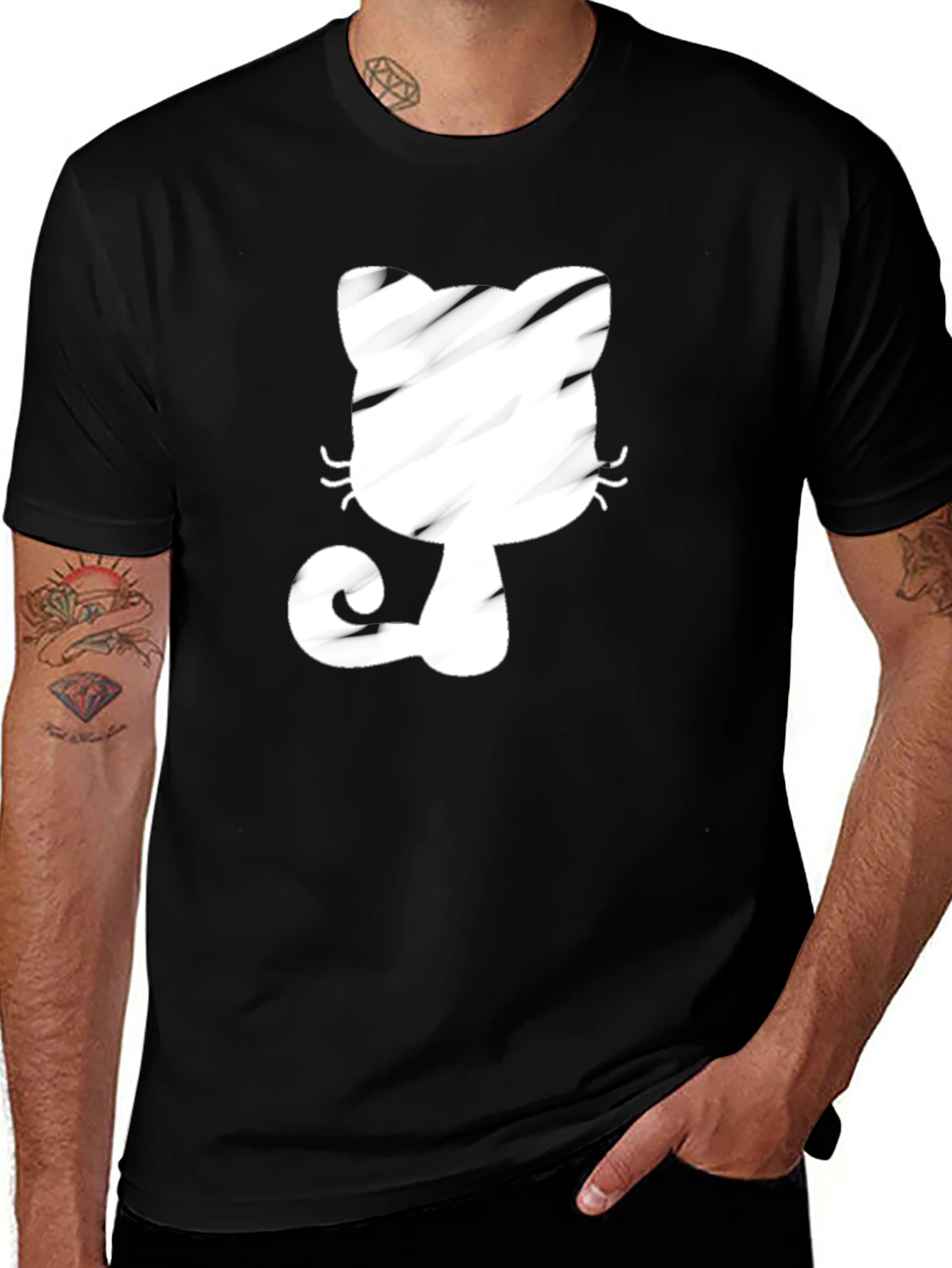 Variant 24 of Black T-Shirt with Whimsical Cat Graphic