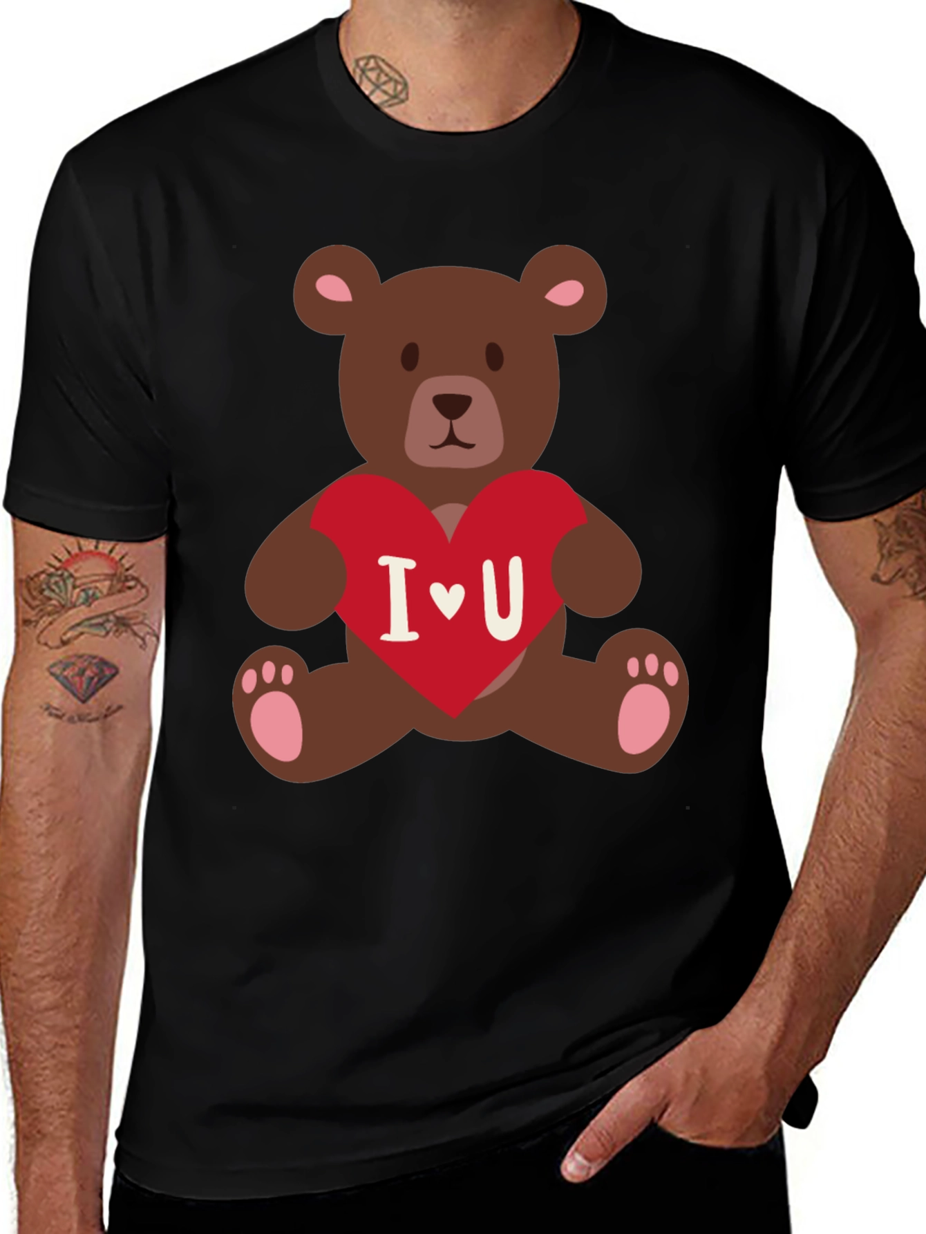 Variant 6 of I Heart You Teddy Bear Graphic Tee - Black