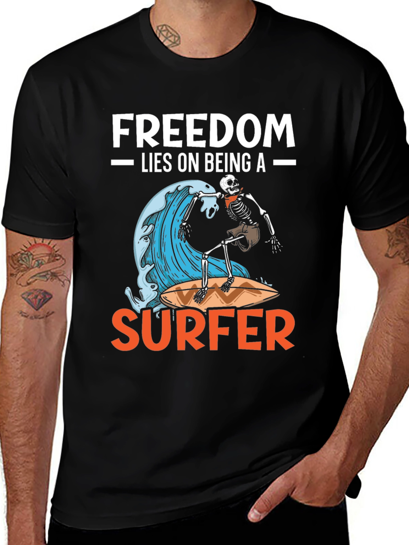 Black Freedom Surfer Graphic Tee - Ride the Wave! main image