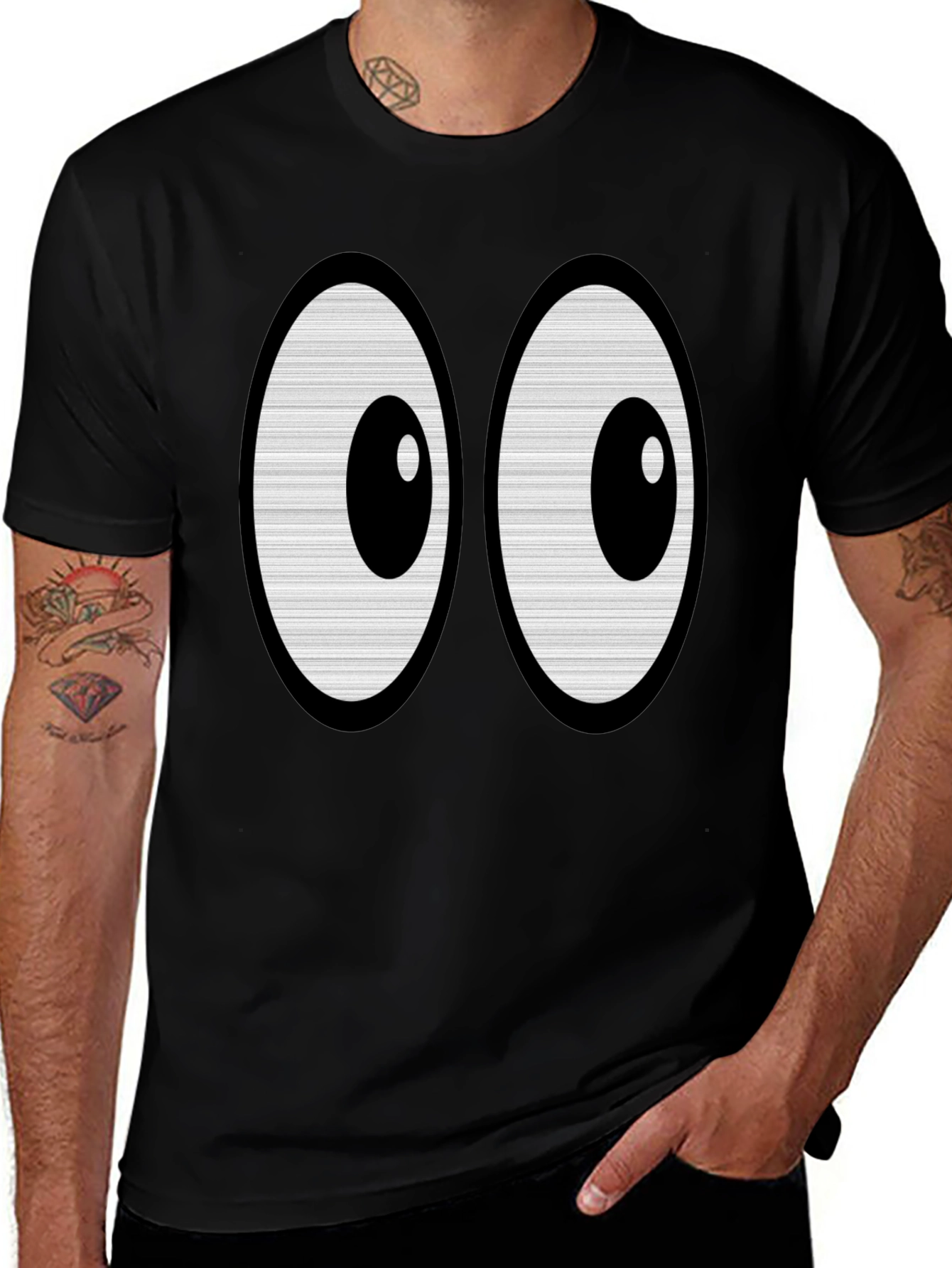 Variant 21 of Funny Cartoon Eyes T-Shirt - Black Cotton Tee