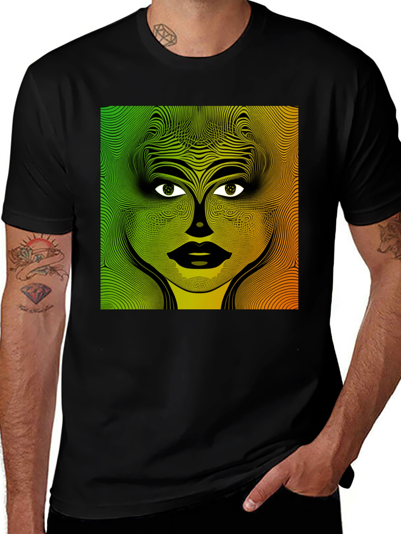 Variant 17 of Abstract Face Graphic Print Men's Black T-Shirt