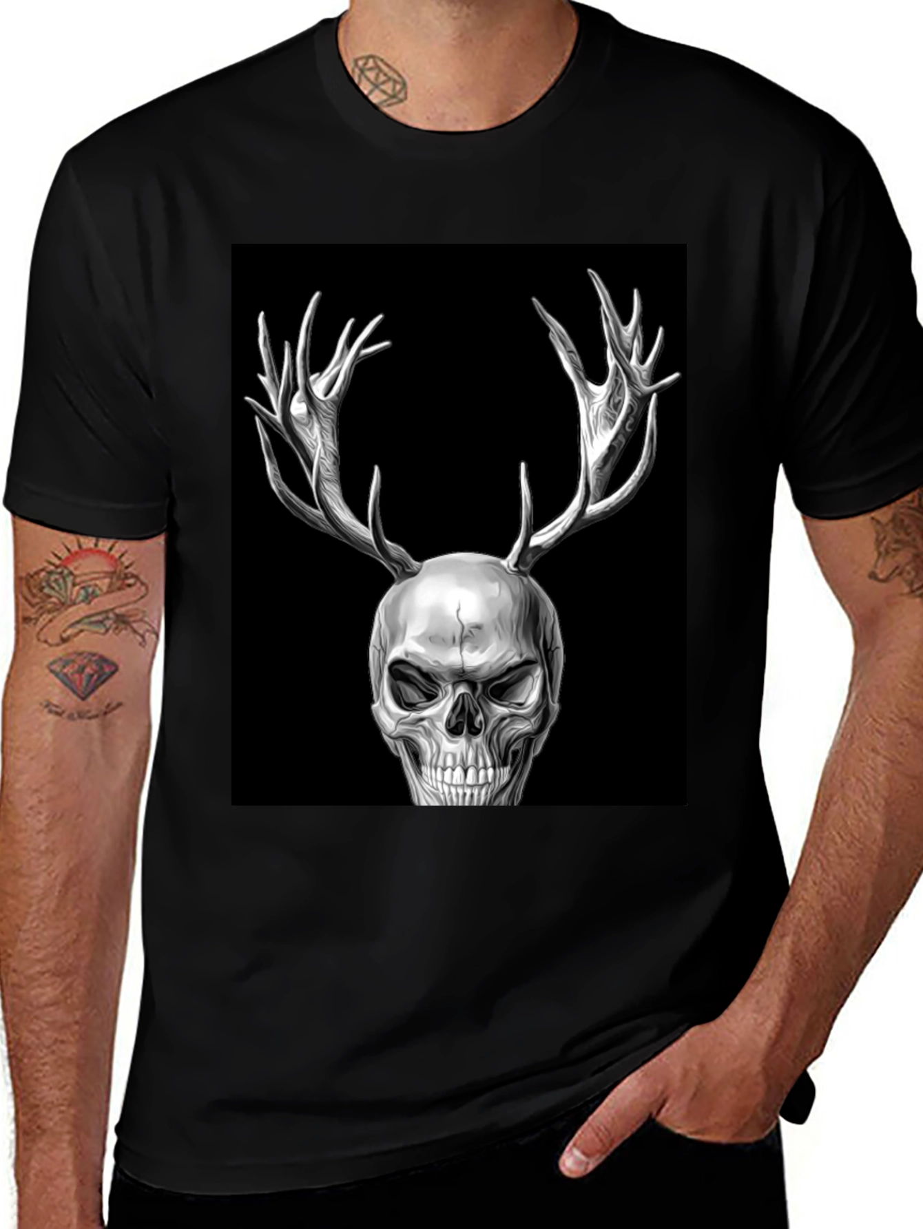 Variant 17 of Skull with Antlers Graphic T-Shirt