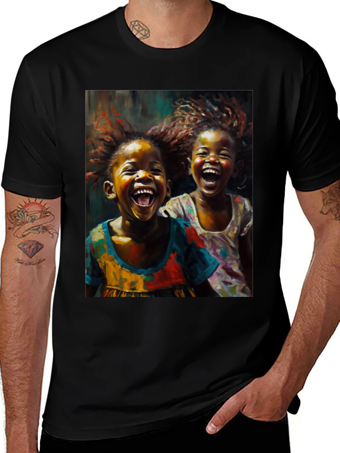 Variant 3 of Joyful Girls Portrait Graphic Tee - Black