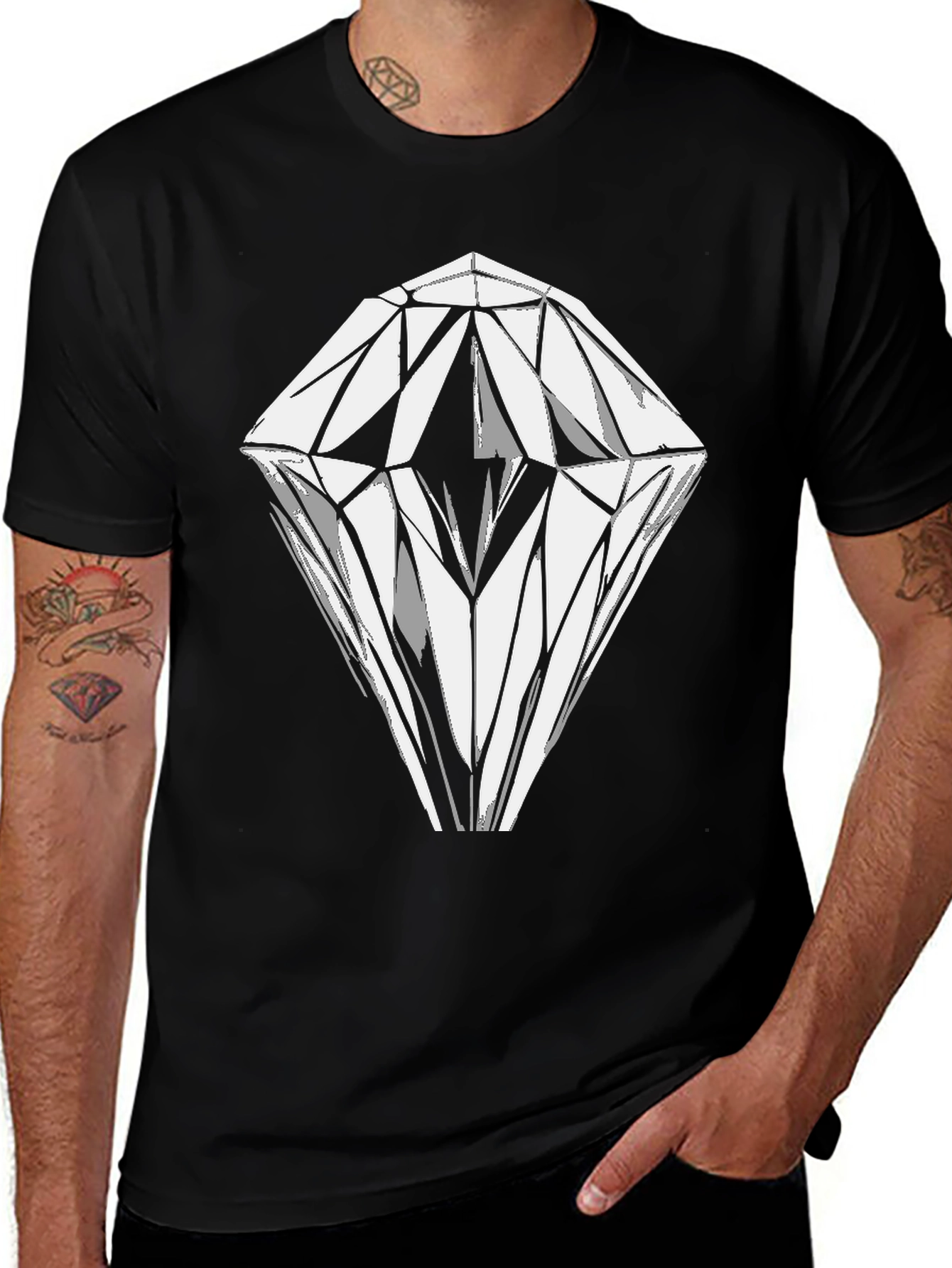 Variant 21 of Geometric Diamond Graphic Black T-Shirt