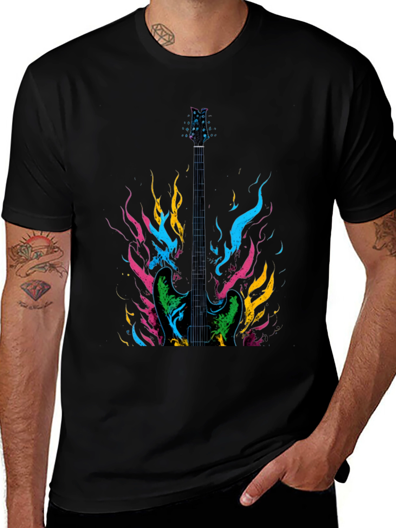 Variant 9 of Flaming Guitar Graphic T-Shirt - Rock Music Tee