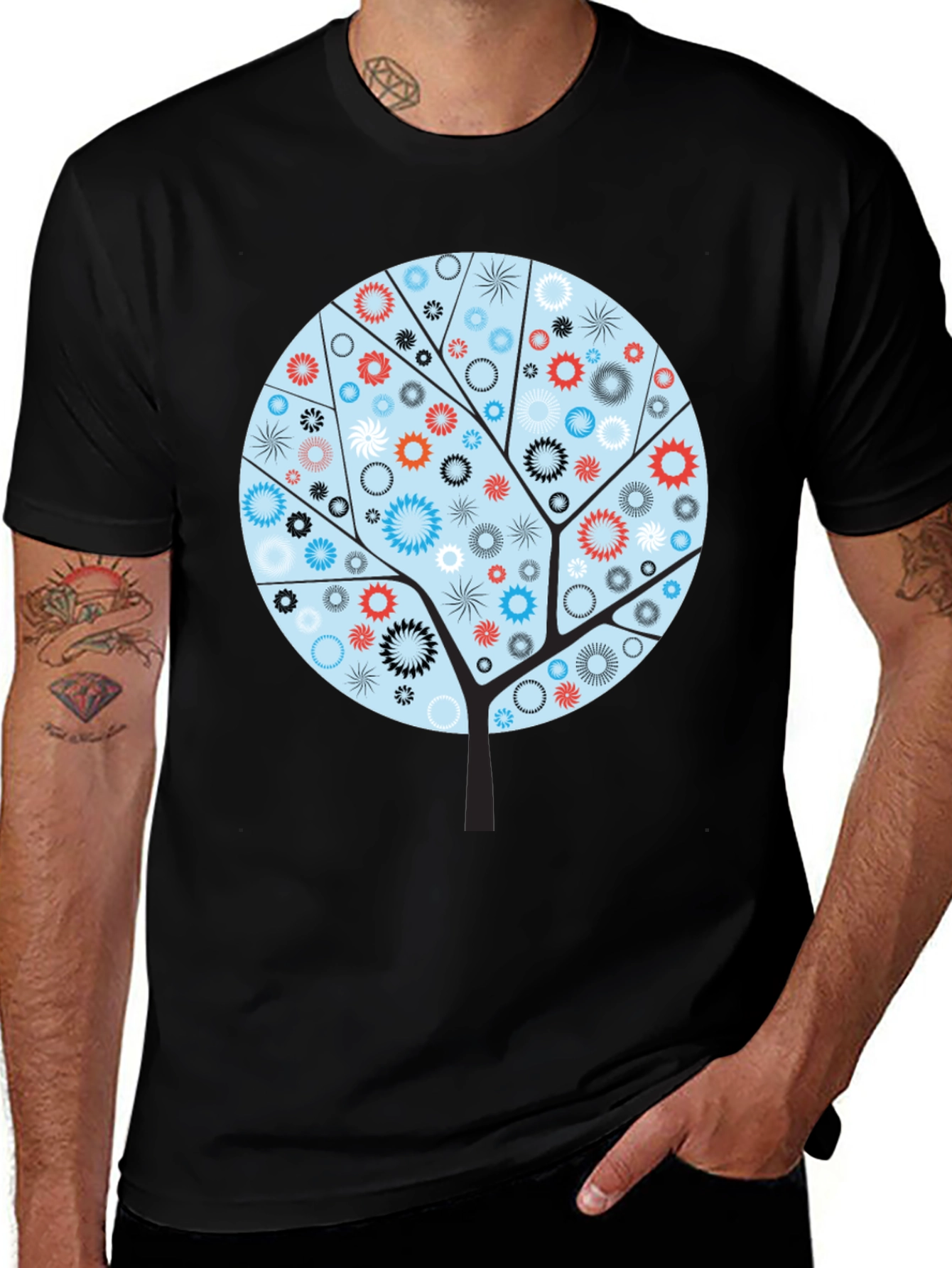 Black Abstract Floral Tree Graphic Tee - Modern Style main image