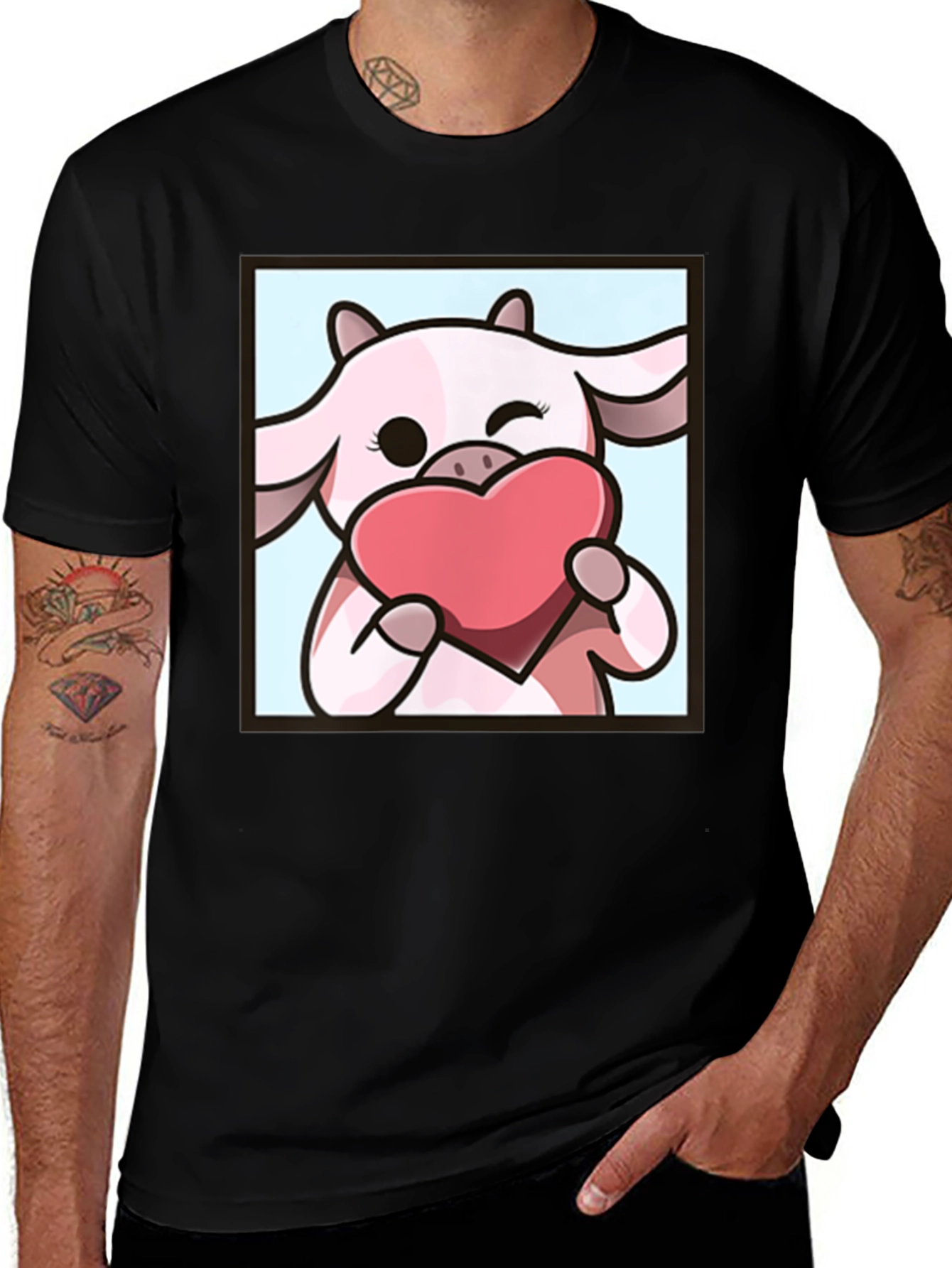 Cute Cow Heart T-Shirt - Cartoon Graphic Tee