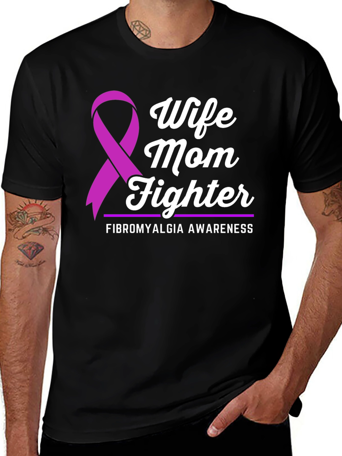 Variant 9 of Wife Mom Fighter Fibromyalgia Awareness T-Shirt