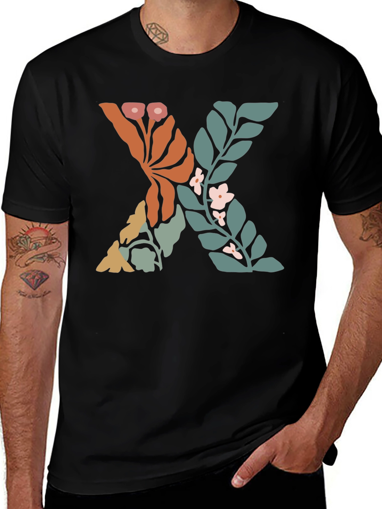 Variant 18 of Floral X Graphic Tee - Stylish Men's Black T-Shirt