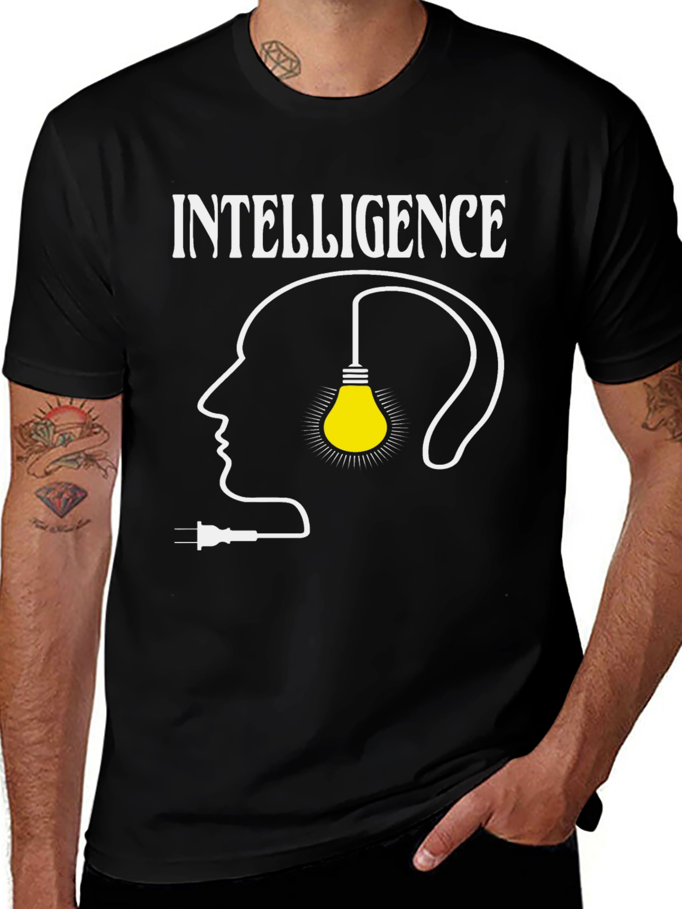 Variant 16 of Intelligence T-Shirt - Head & Lightbulb Graphic Tee