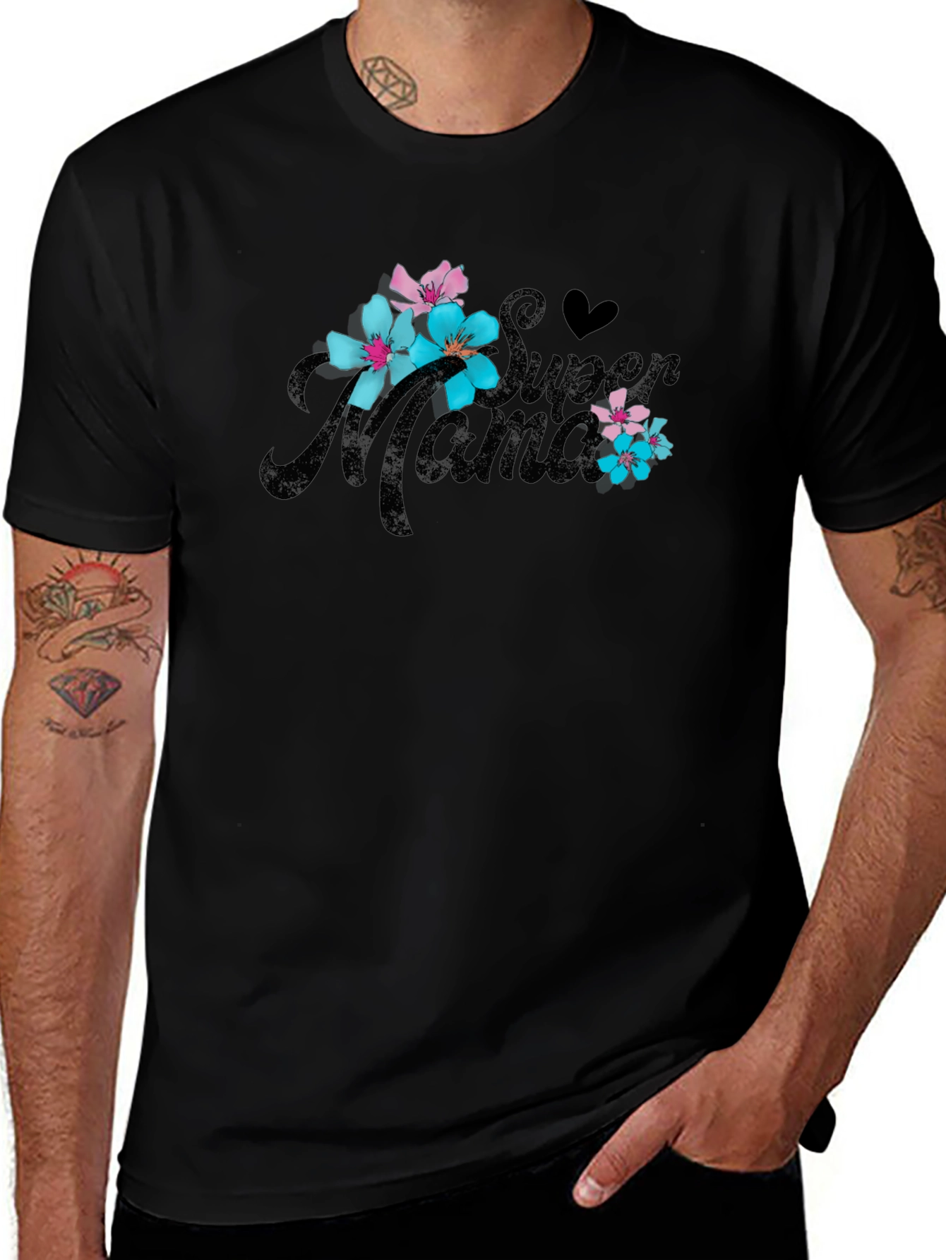 Variant 6 of Super Mama Floral T-Shirt - Black