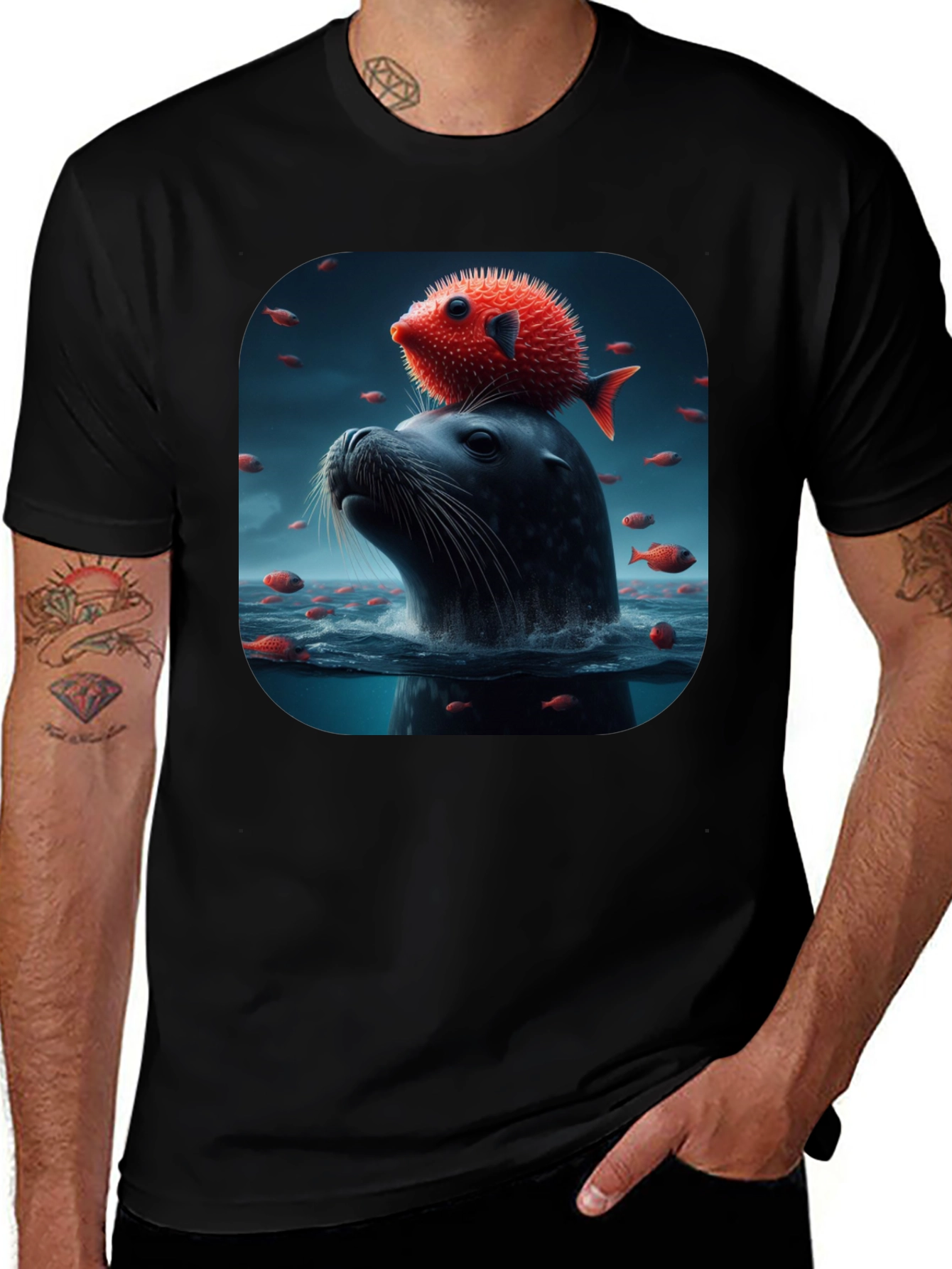 Seal & Pufferfish T-Shirt - Unique Graphic Tee