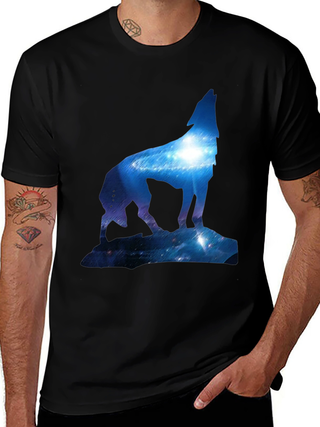 Variant 24 of Galaxy Wolf Graphic Tee - Stylish Men's Black T-Shirt