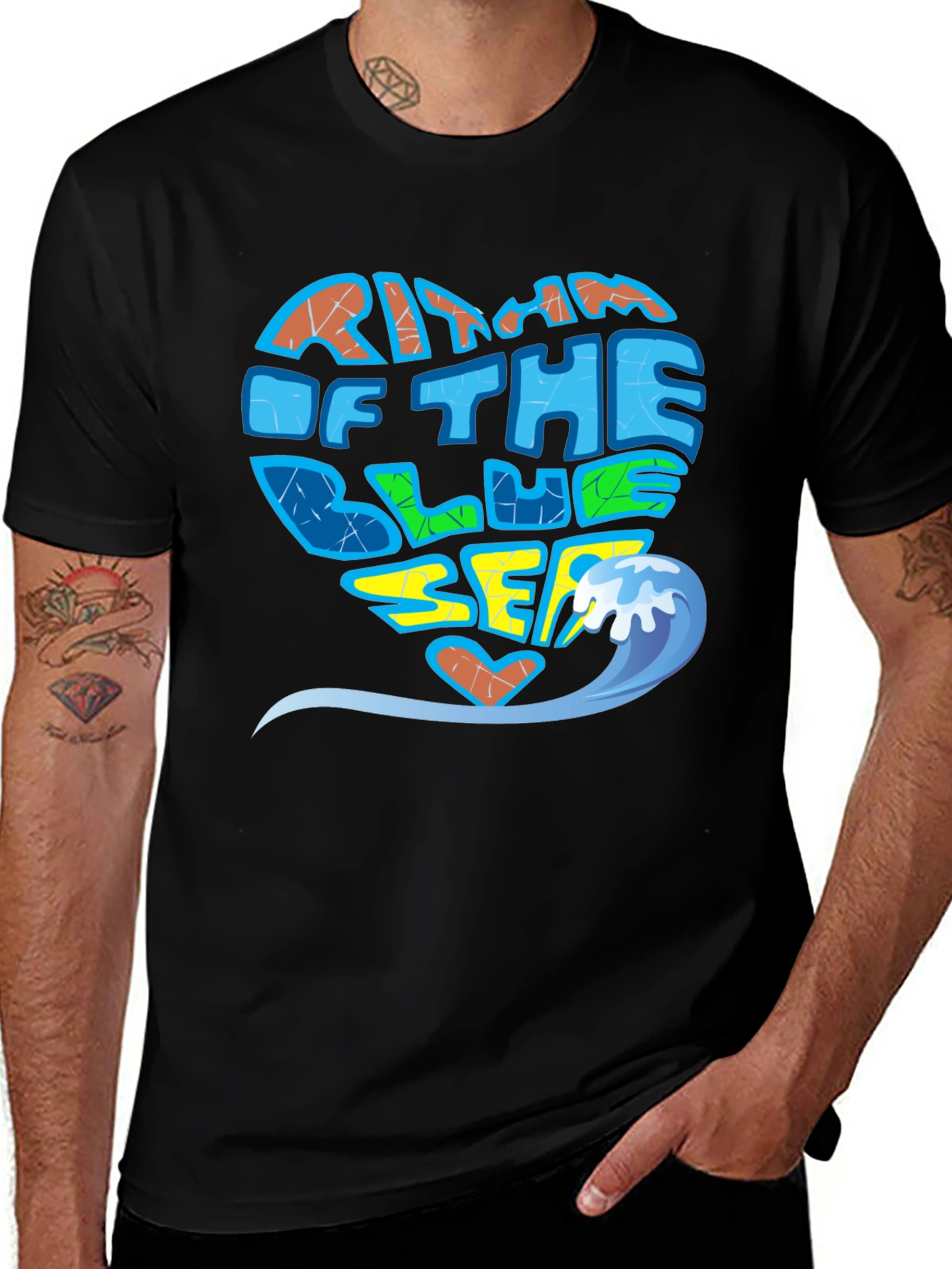 Variant 6 of Rhythm of the Blue Sea Black Graphic T-Shirt