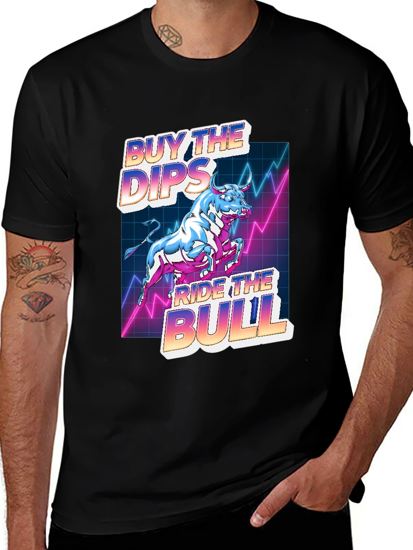 Variant 25 of Buy the Dips, Ride the Bull Black T-Shirt