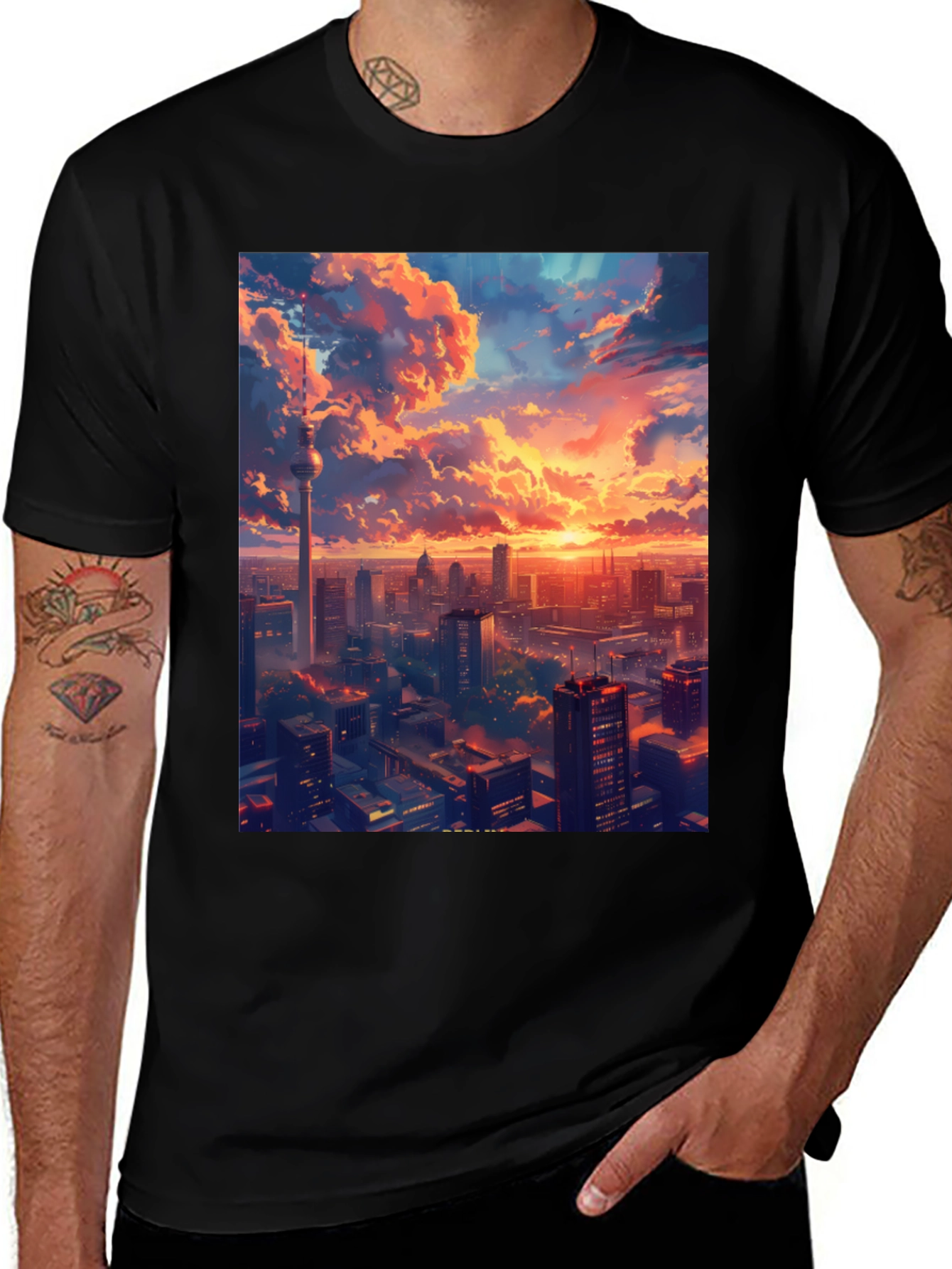 Variant 21 of Sunset Cityscape Graphic Tee - Stylish Urban T-Shirt