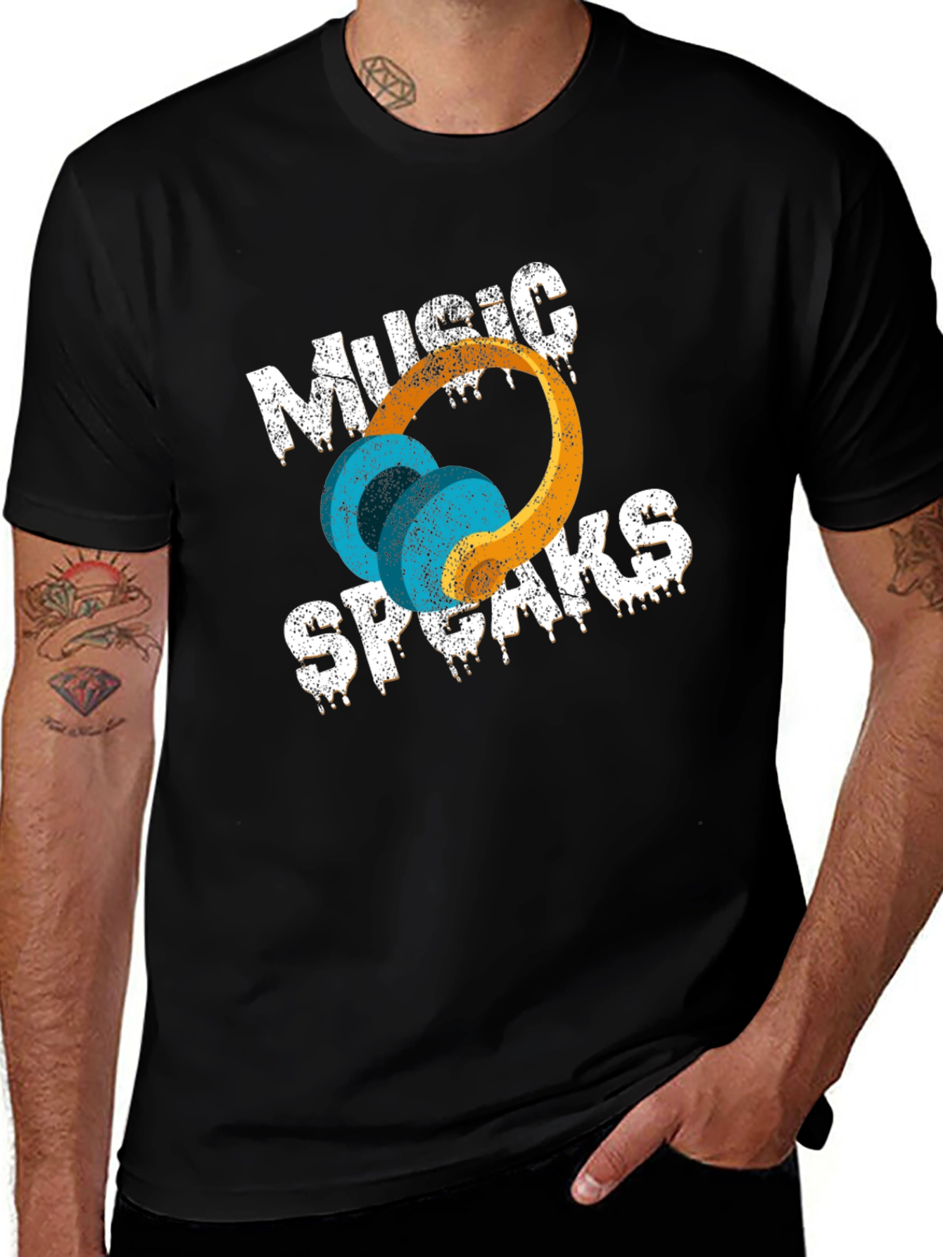 Variant 21 of Music Speaks T-Shirt - Black Graphic Tee