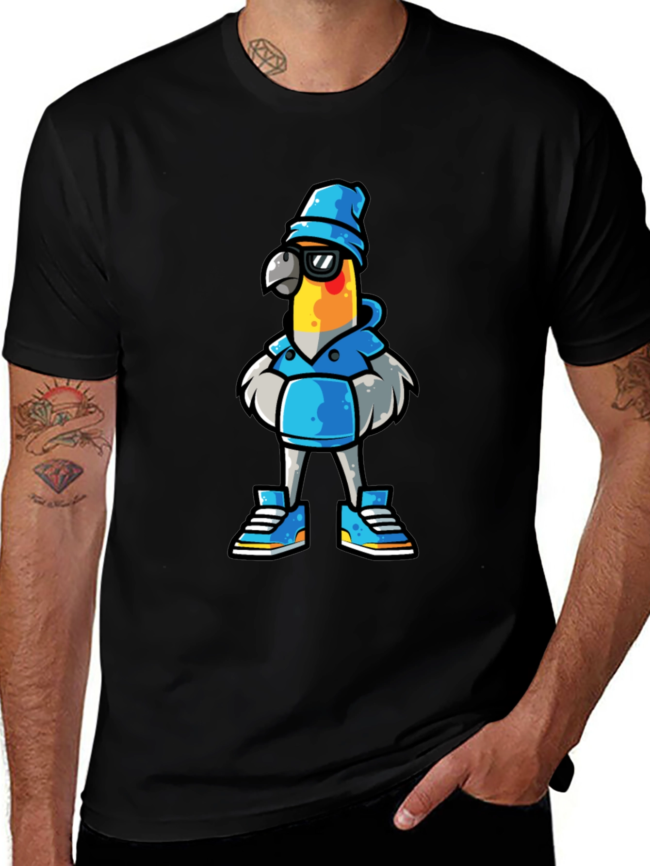 Cartoon Parrot Graphic Tee - Casual Comfort