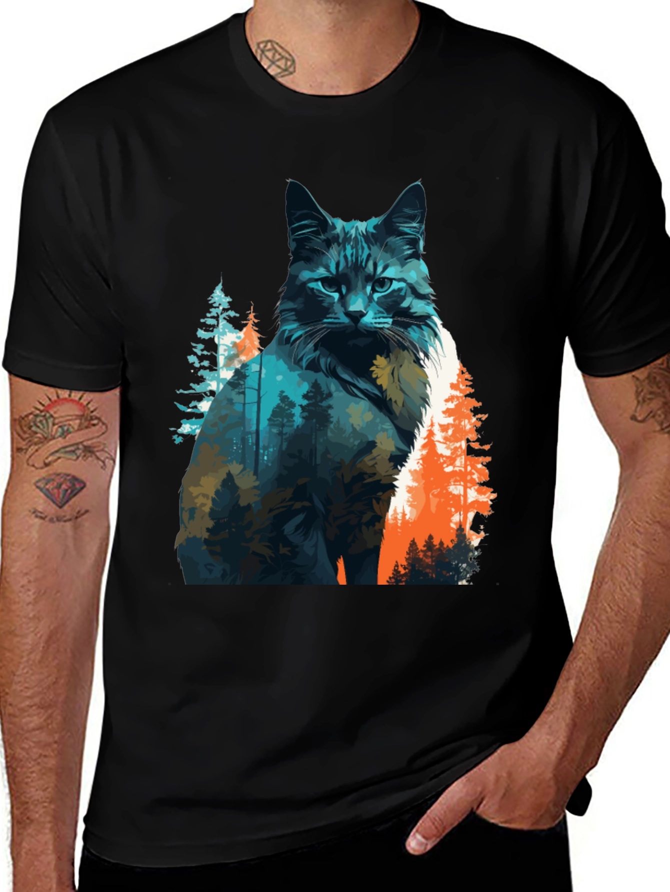 Variant 5 of Cat Forest Graphic Tee - Unique Design