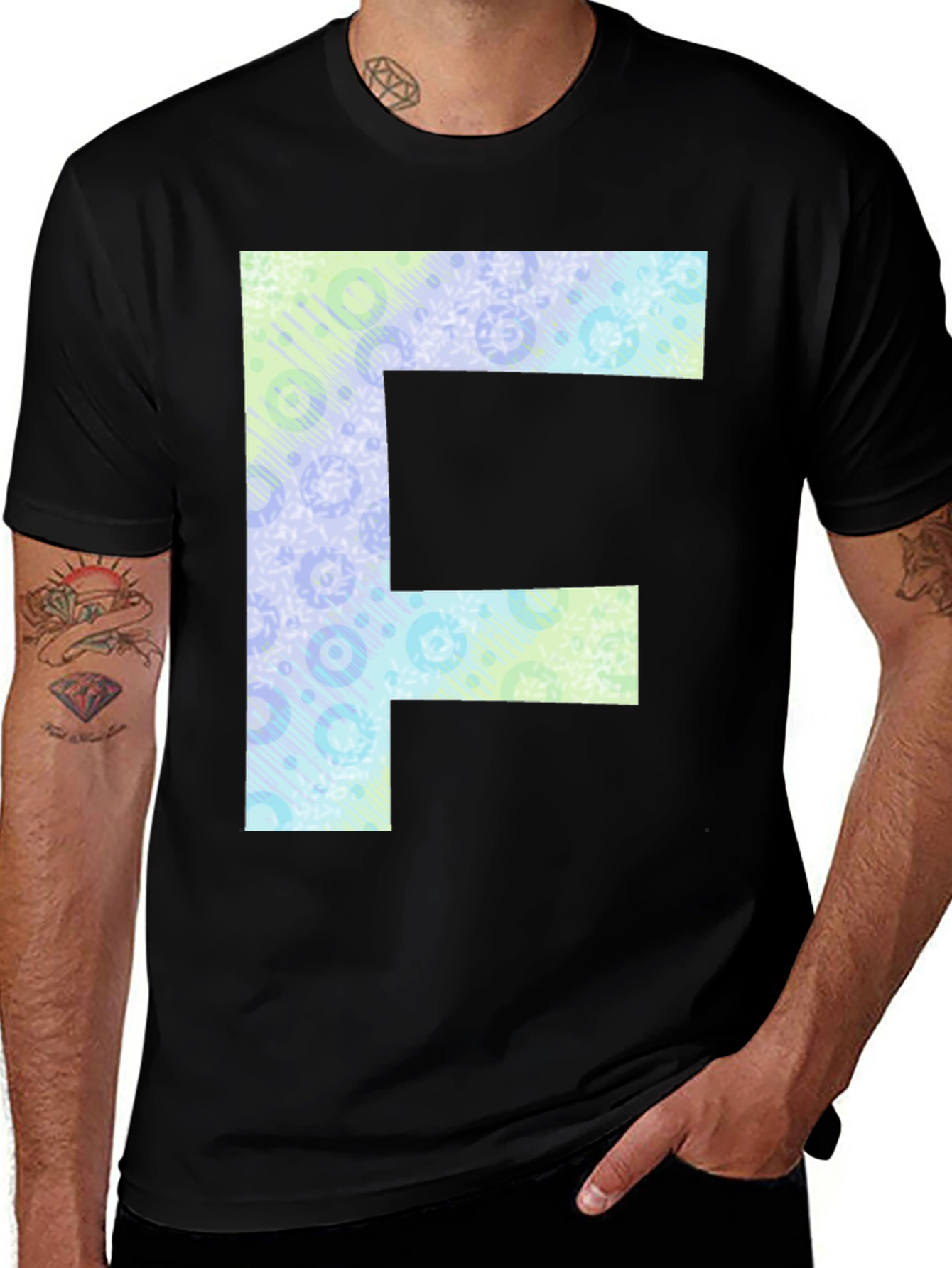 Variant 16 of Letter F Patterned Tee - Black Cotton Casual Shirt