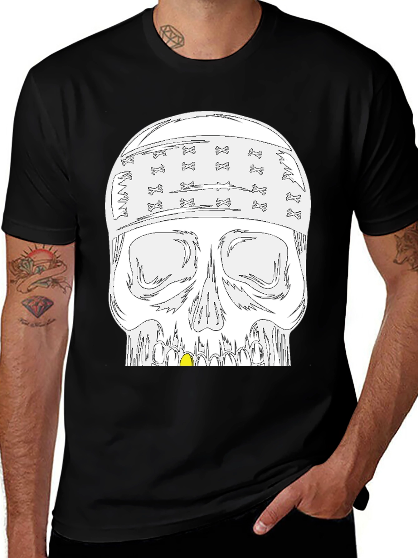 Variant 28 of Skull with Bandana Graphic T-Shirt - Black