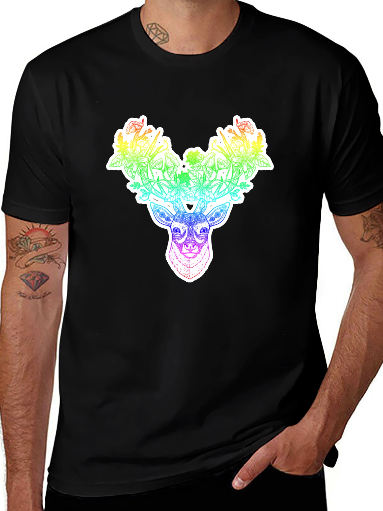 Rainbow Deer Head Graphic T-Shirt - Unisex