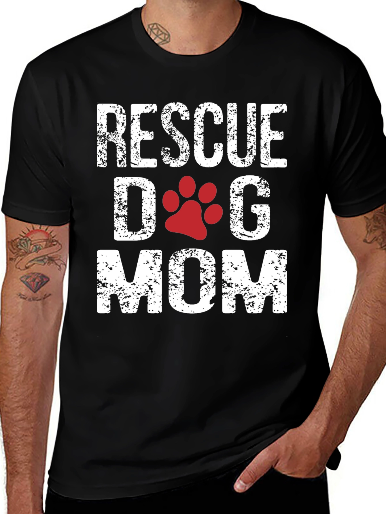 Variant 11 of Rescue Dog Mom T-Shirt - Cute Paw Print Design