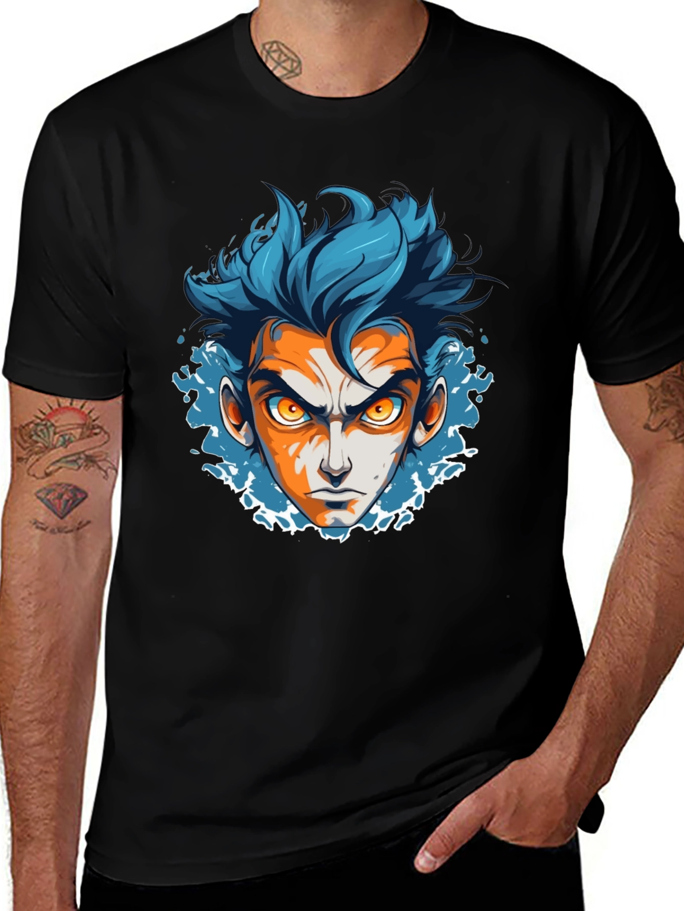 Variant 26 of Anime Face Graphic Black T-Shirt