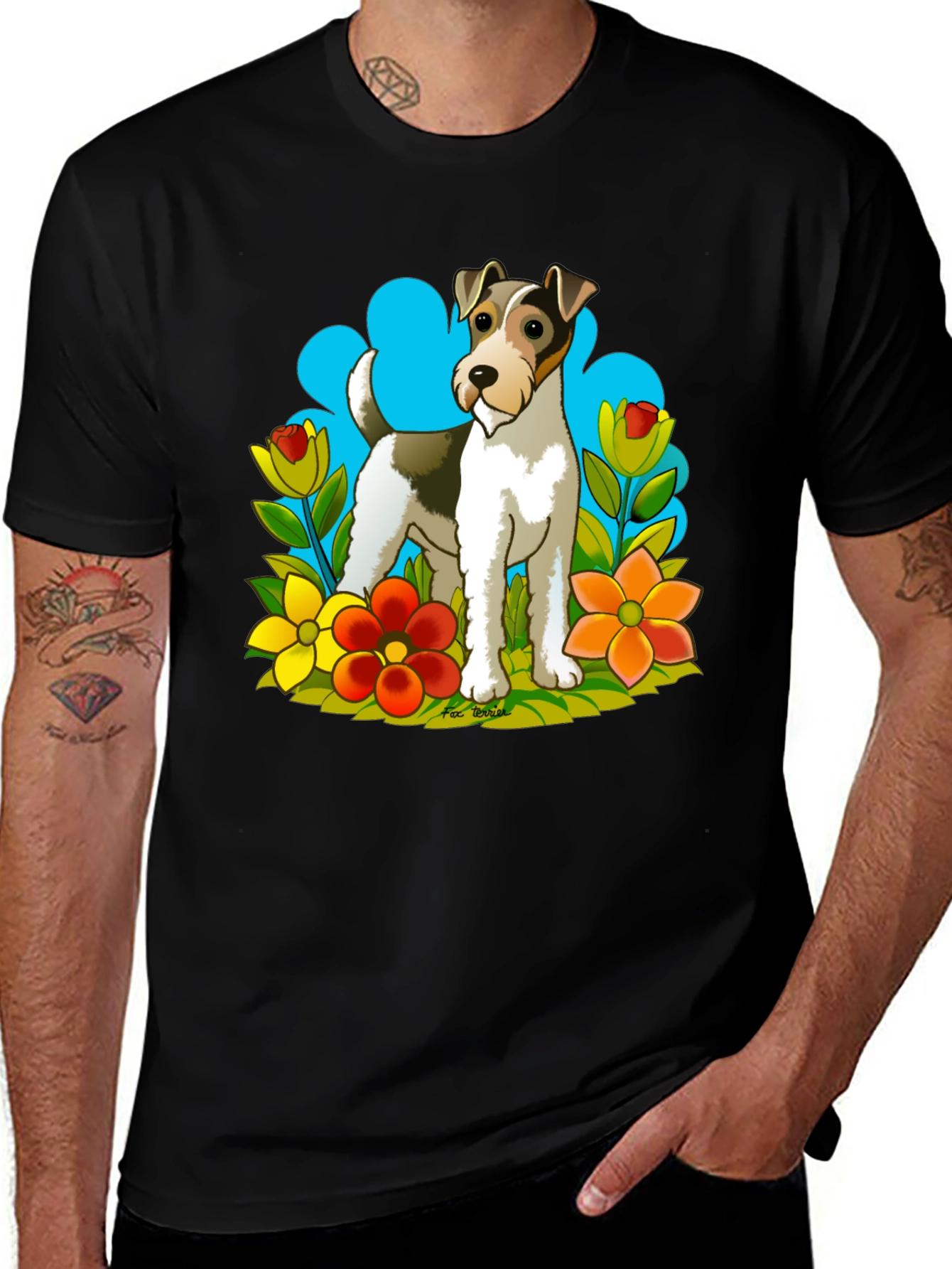 Variant 2 of Dog & Flower Graphic Tee - Black Cotton T-Shirt