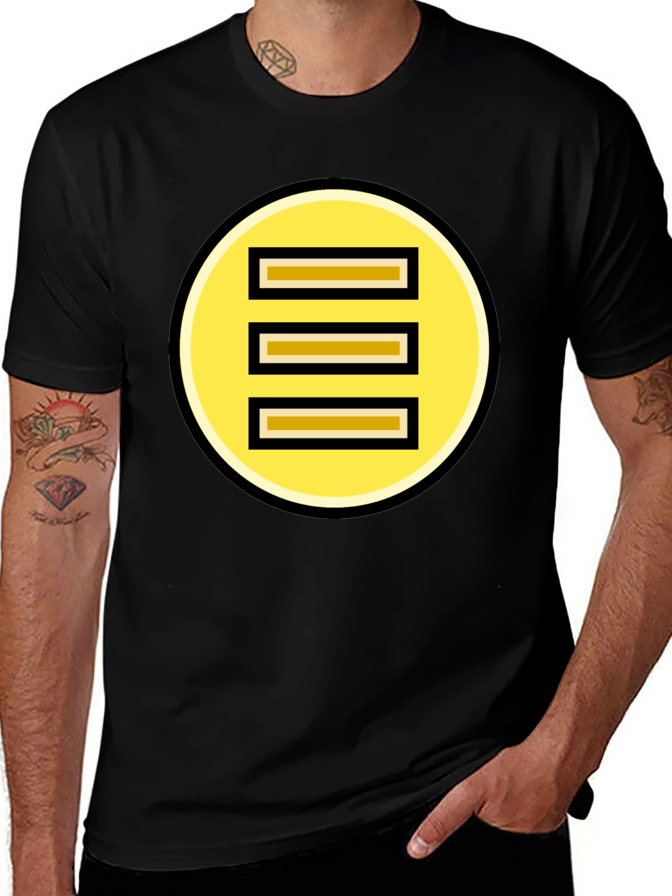 Retro Equals Sign T-Shirt - Black Cotton Blend Graphic Tee