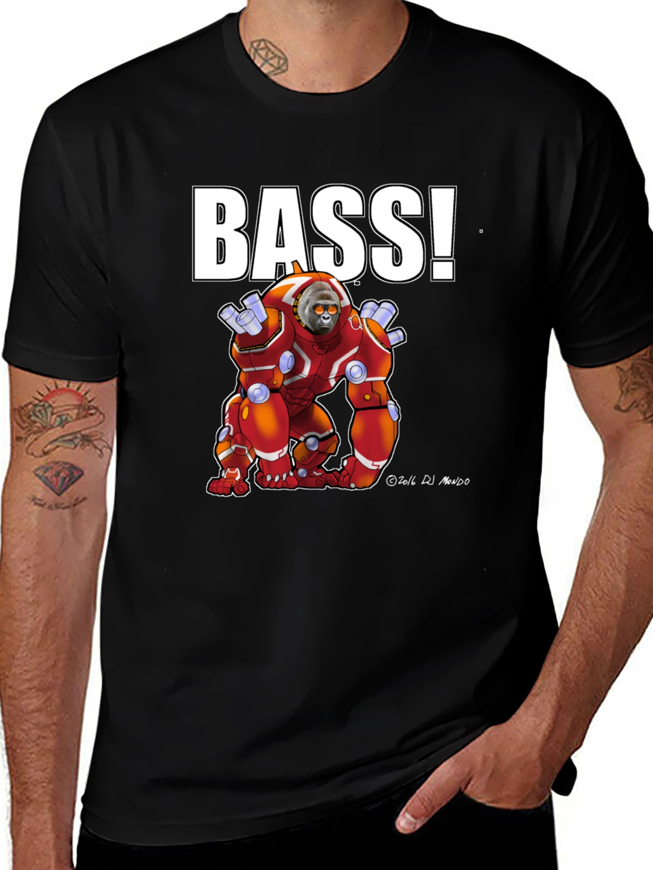 BASS! Graphic T-Shirt - Cyborg Ape Design