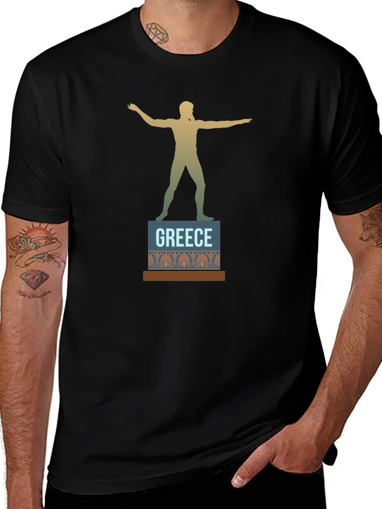 Greece Statue T-Shirt - Black Cotton Tee