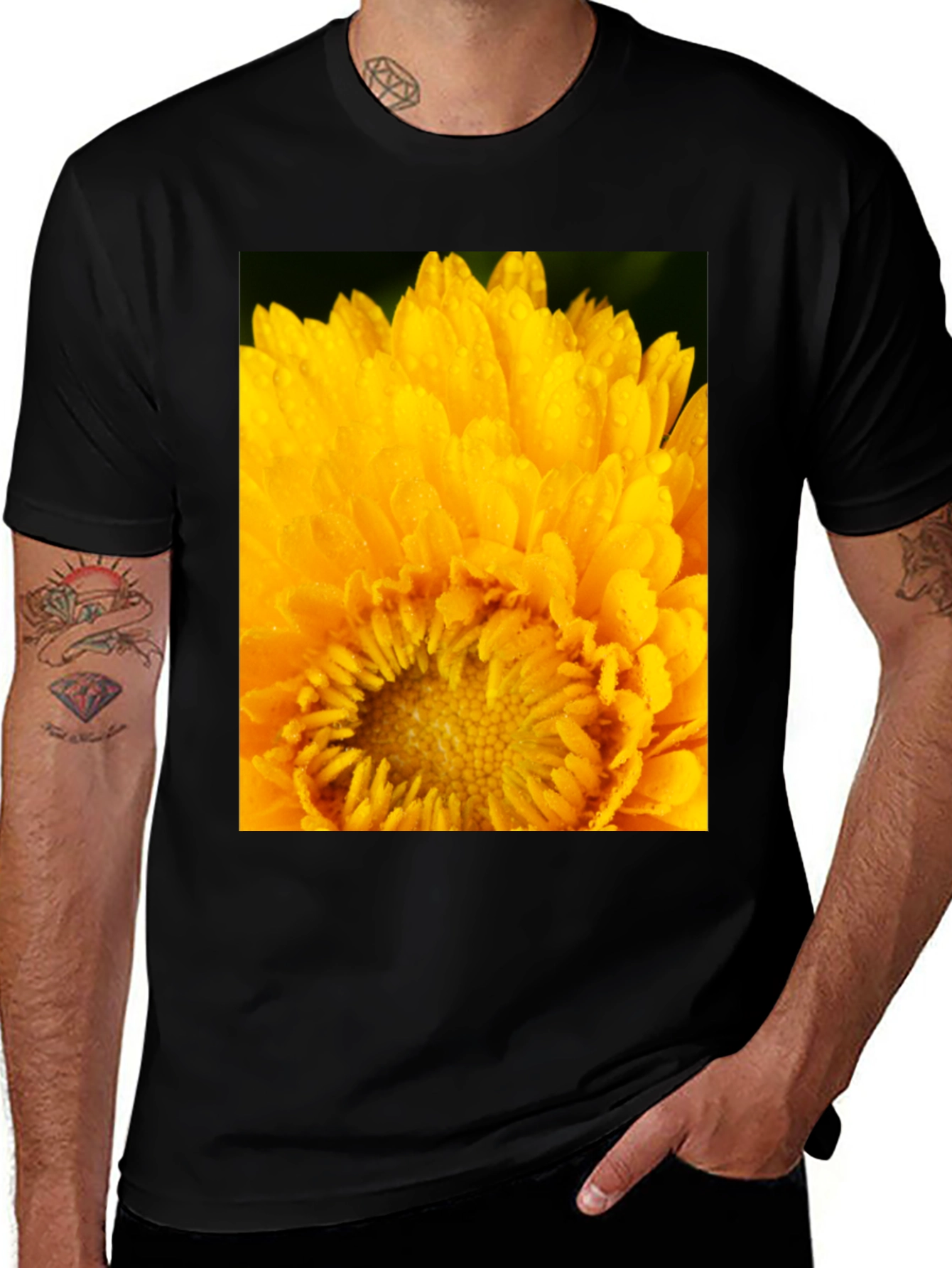 Variant 19 of Black T-Shirt with Yellow Flower Print