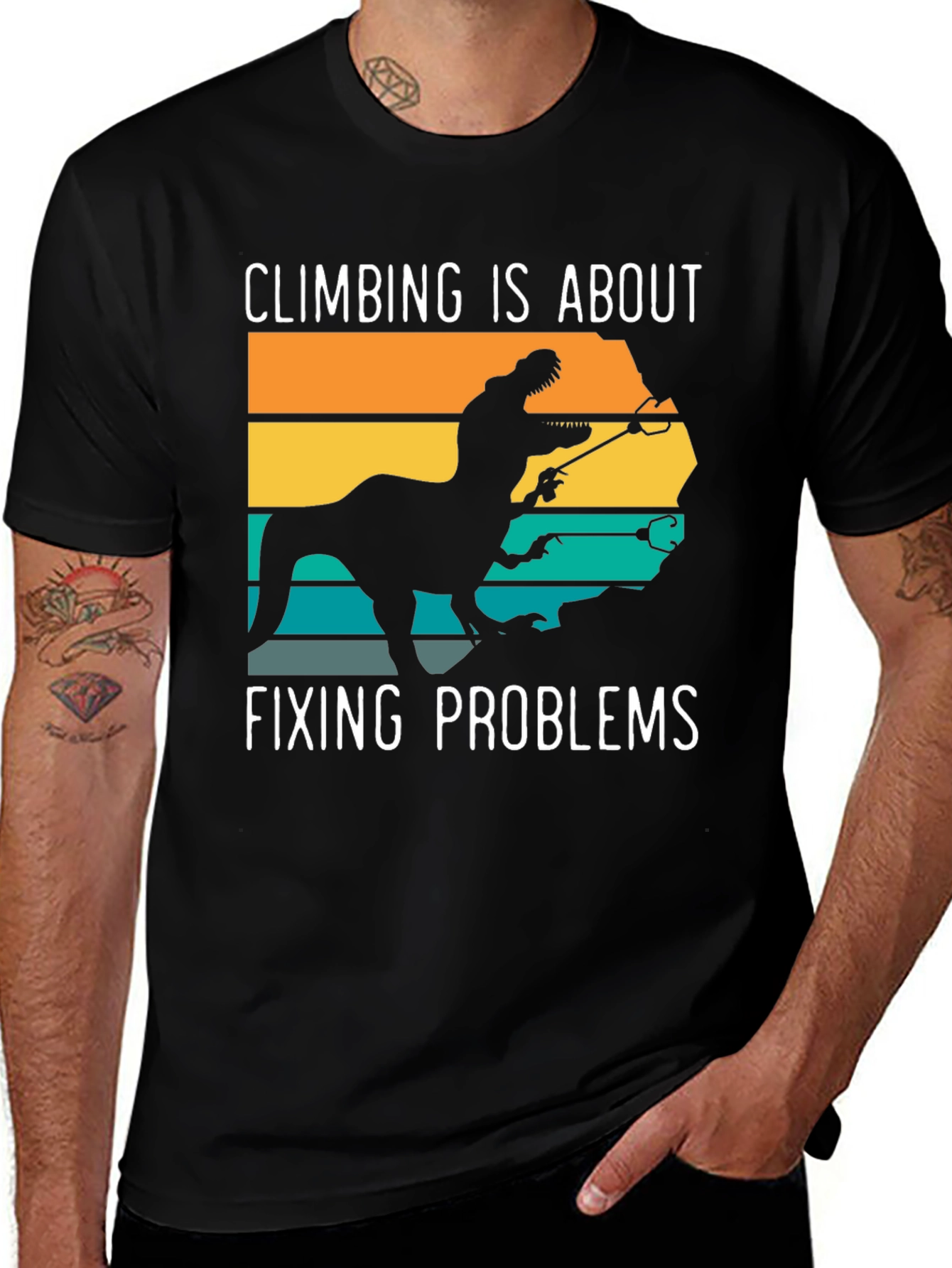 Variant 23 of Climbing Dinosaur T-Shirt: Fixing Problems Tee