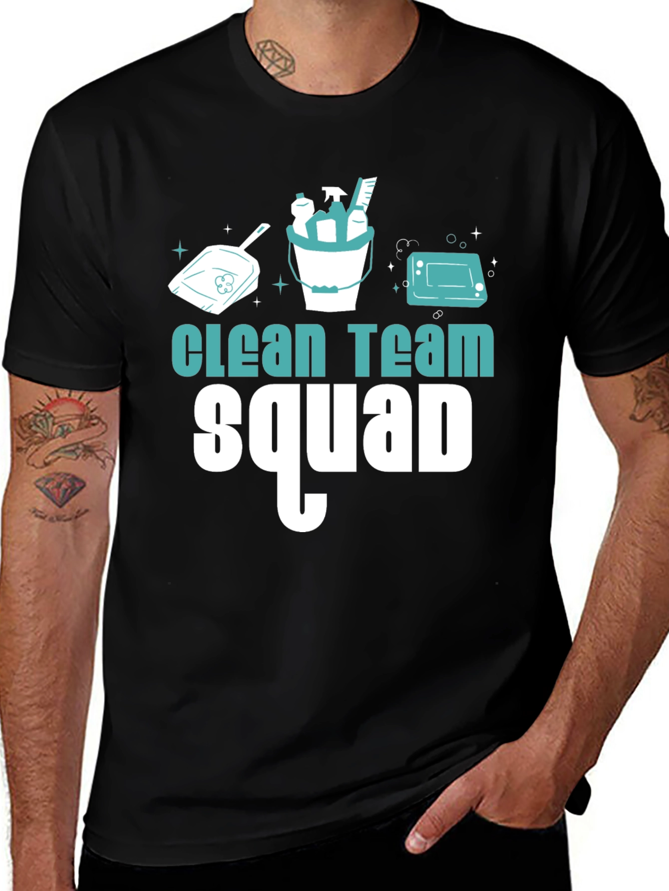 Clean Team Squad Graphic T-Shirt -  Black