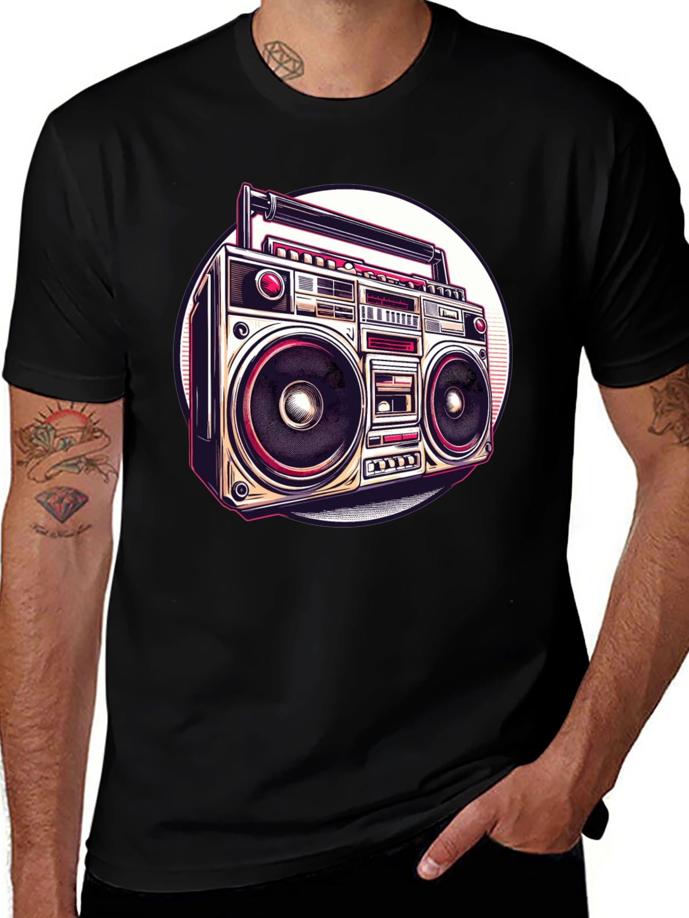 Variant 6 of Retro Boombox Graphic Tee - Vintage Style Black T-Shirt