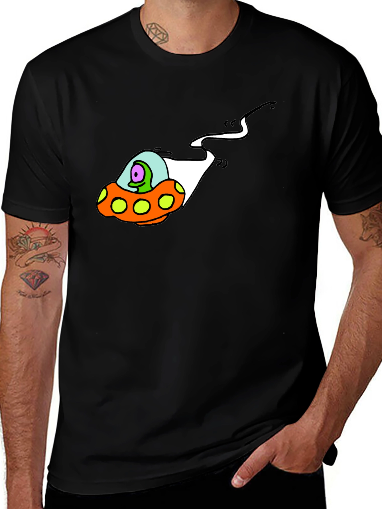Variant 17 of Alien Spaceship Graphic Tee - Black