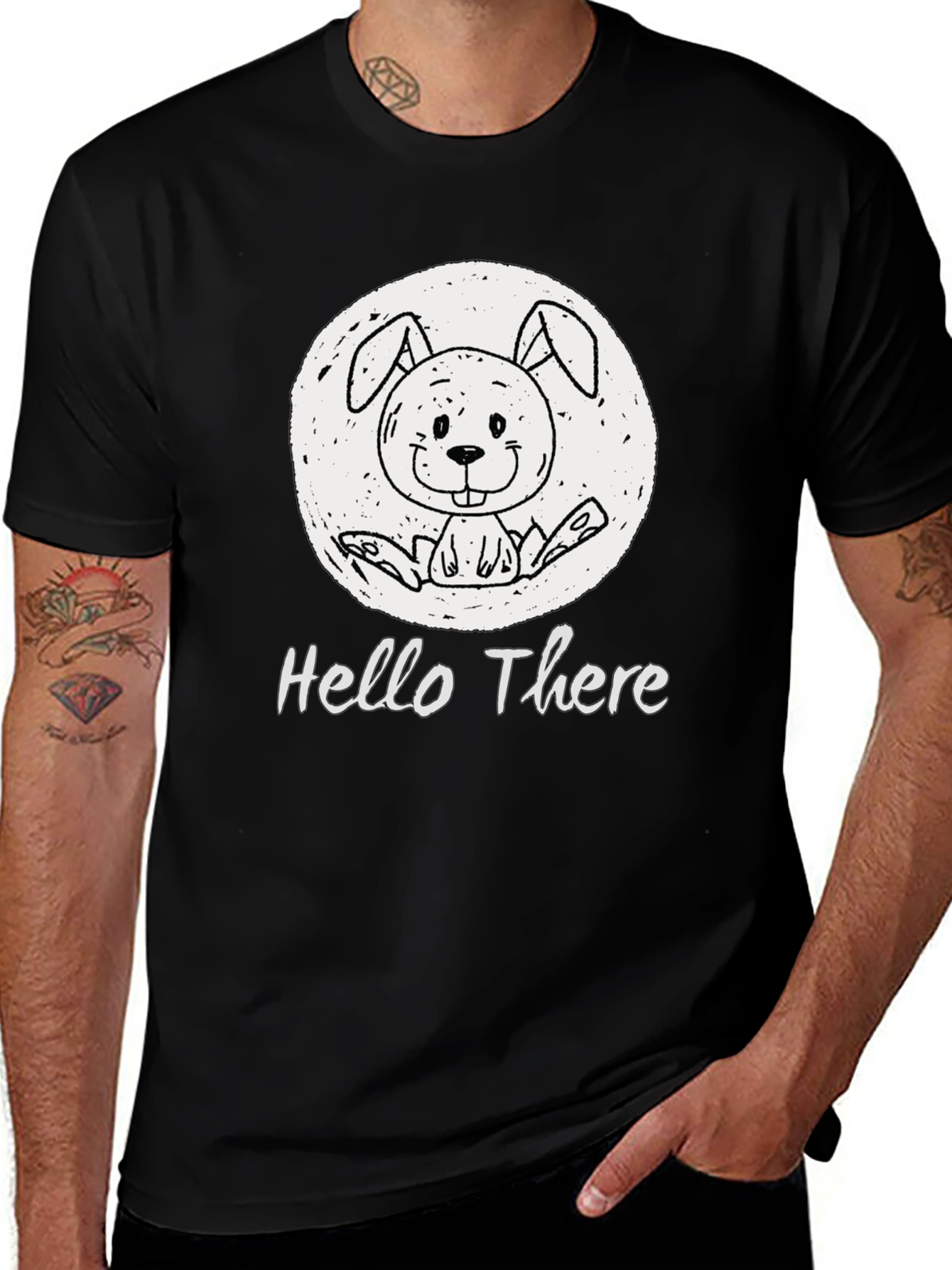 Variant 21 of Hello There Bunny Graphic Tee - Black