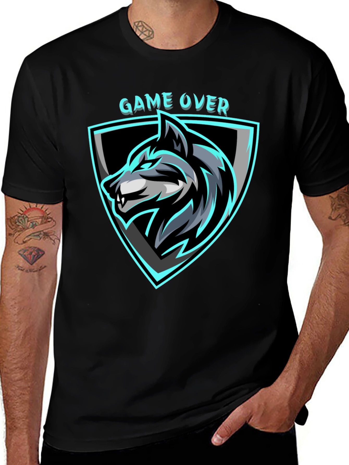 Game Over Wolf Graphic Black T-Shirt