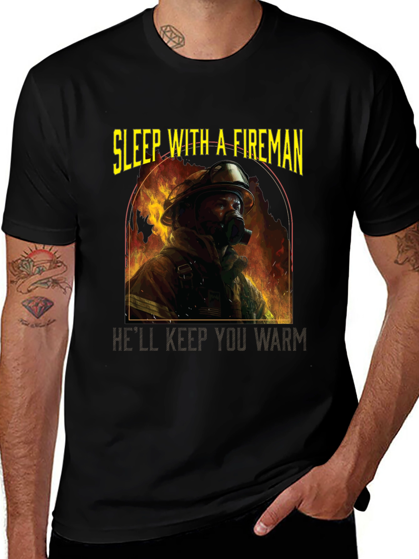 Black Fireman Graphic T-Shirt - Sleep With A Fireman main image