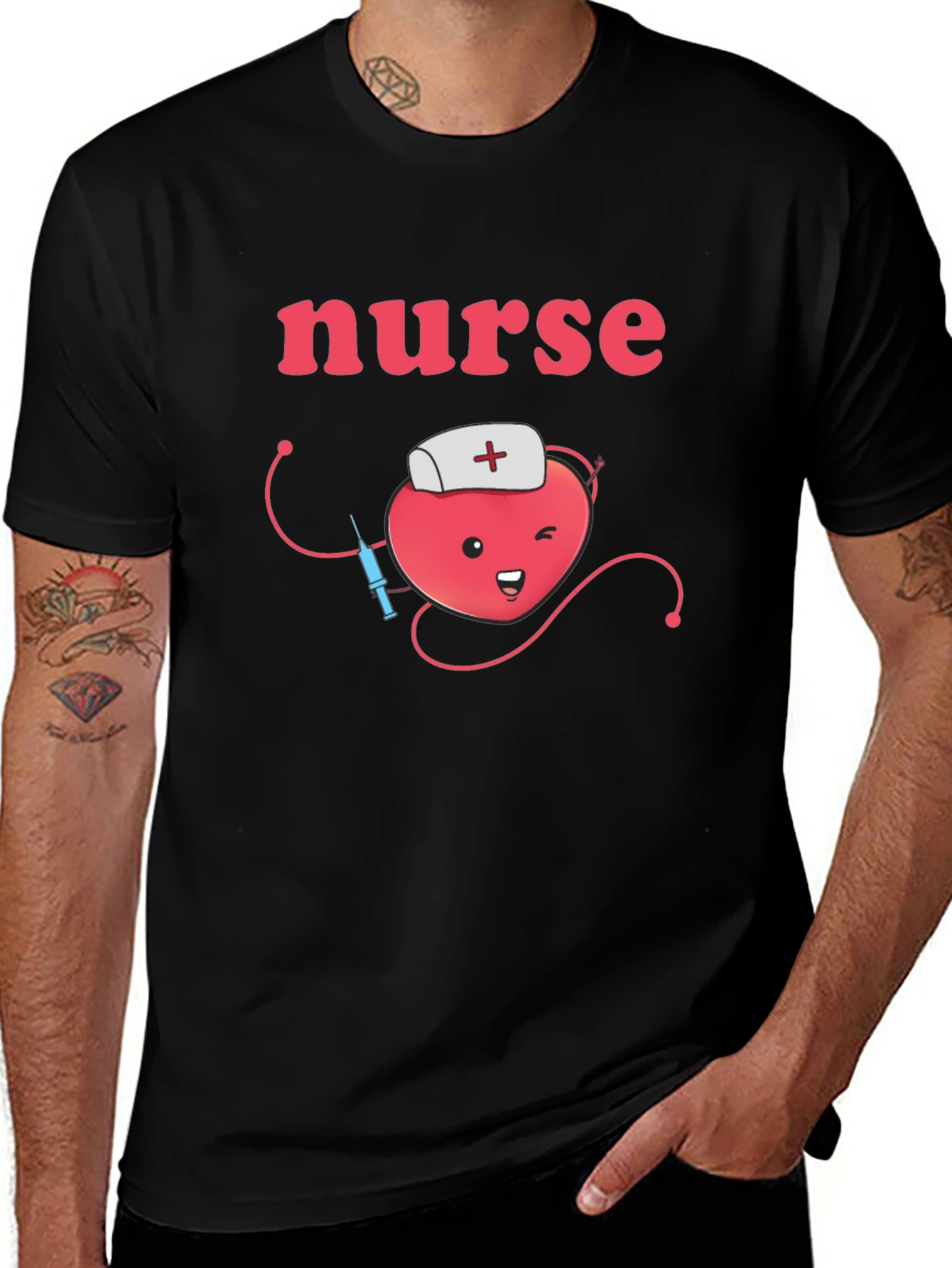 Variant 2 of Cute Nurse Heart Graphic Tee - Black