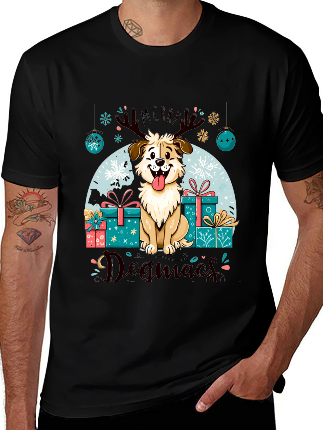 Merry Dogmas T-Shirt: Festive Holiday Dog Design