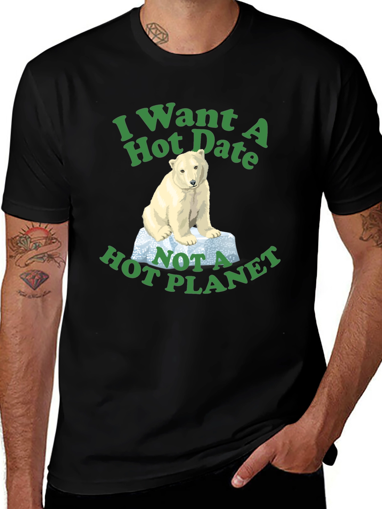 Black I Want a Hot Date Polar Bear Graphic T-Shirt main image